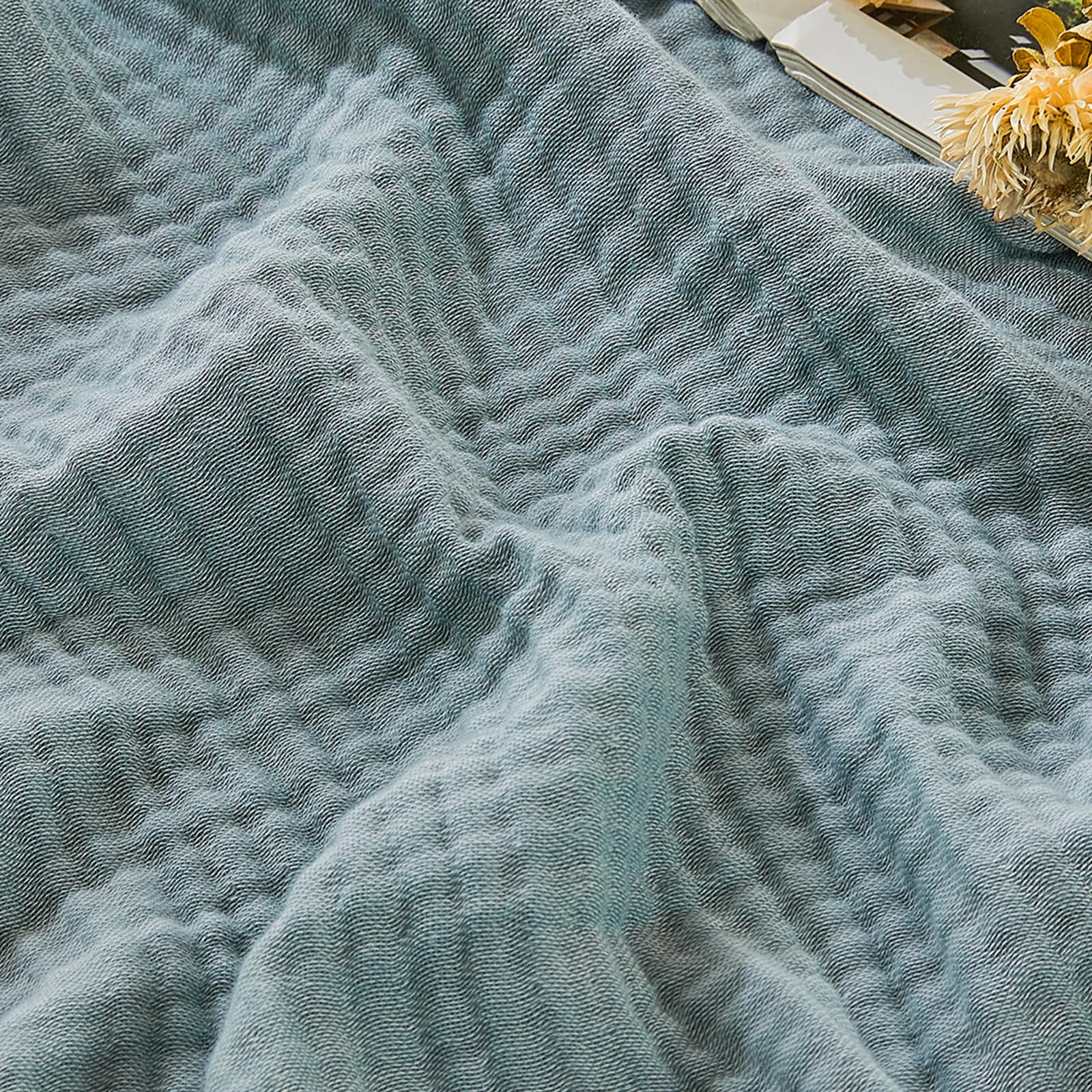 EMME Cotton Muslin Throw Blanket Couch Breathable Gauze Blanket Soft Lightweight Adults (Heather Teal, 50"x60")