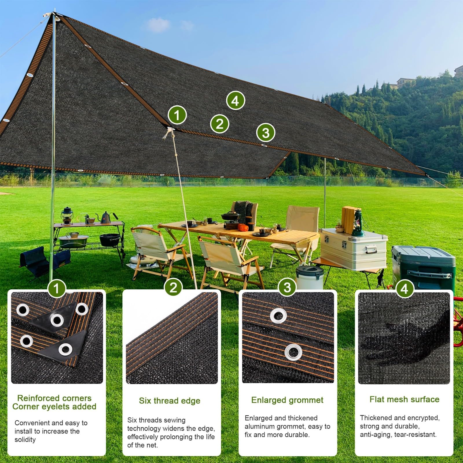 Schattierungsnetz Schattennetz Mit ösen, Sonnenschutznetz Garten Schwarz 6-PIN 80% Leicht und Haltbarkeit Beschattungsnetz Schattiernetz für Gewächshaus Pergola Terrassenüberdachung 2x3M