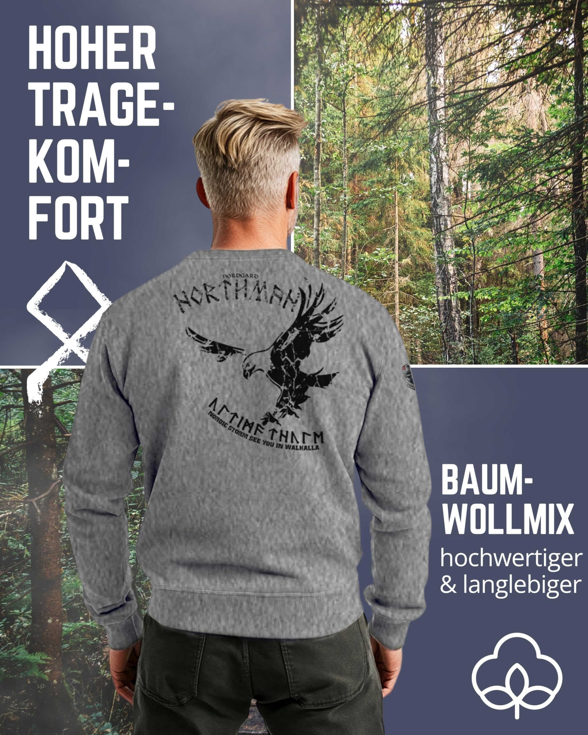 NORDGARD Viking Sweatshirt Northman 2 I Pulli aus 80% Baumwolle & 20% Polyester I Wikinger-Sweater mit Aufdruck I Ideal für Freizeit & Sport I Oeko-TEX Zertifiziert
