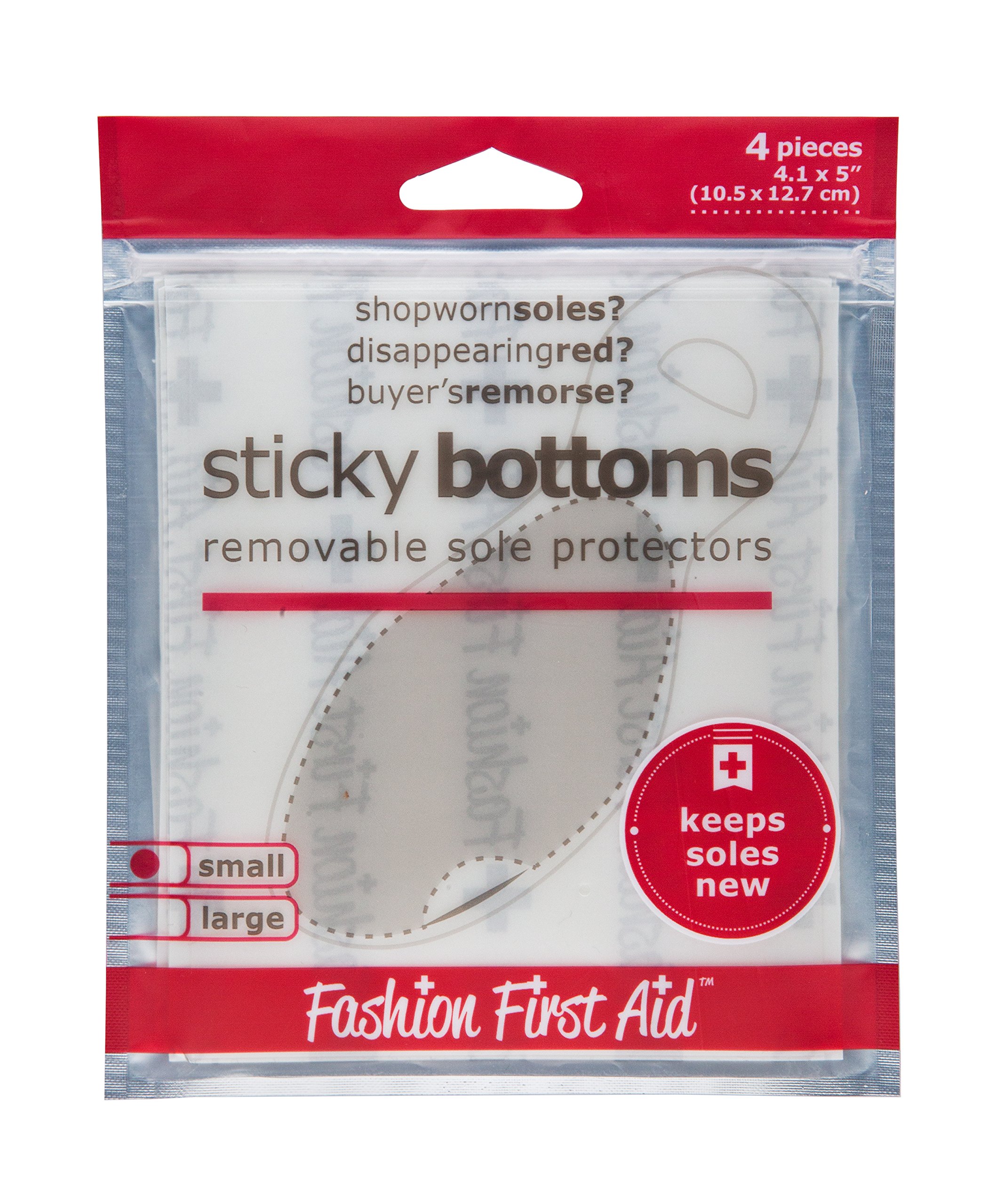 Fashion First Aid Sticky Bottoms: removable sole protectors, clear (4 pieces small: 4 x 5 inches)