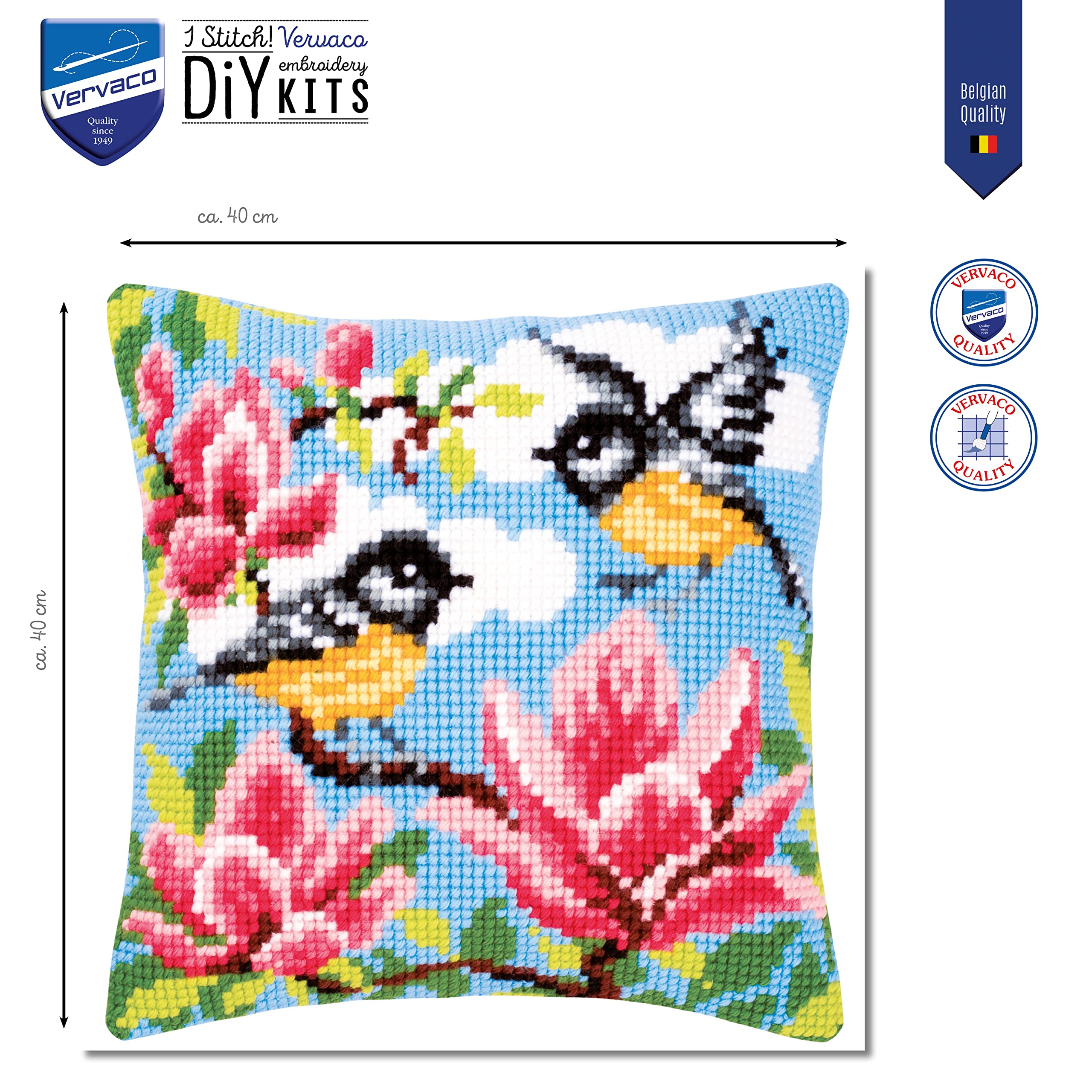 VERVACO Kit Cuscino Punto Croce CINCE E Magnolia Set Ricamo Principianti Cuscini Gobelin Decorativi ca. 40 x 40 cm Accessori per Lavoretti Creativi DIY Casa Decor Hobby Adulti Cross Stitch