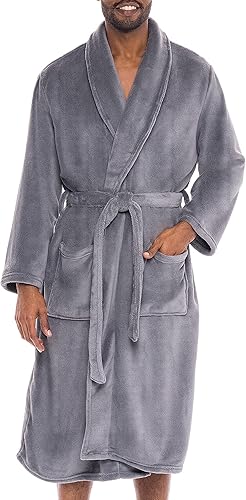 Alexander Del Rossa Albornoz de forro polar para hombre, albornoz de baño para hombres, albornoz ligero, albornoz cálido de forro polar