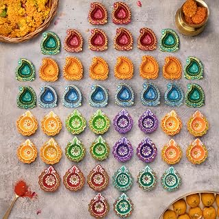 (Pack of 48) Clay Diyas with Cotton Wicks, Diwali Decorations For Home, Mitti Diyas for Pooja, Indian Pooja Decor For Mandir, Diwali Gifts, Earthen Lamp for Navratri Dussehra, Party Favors
