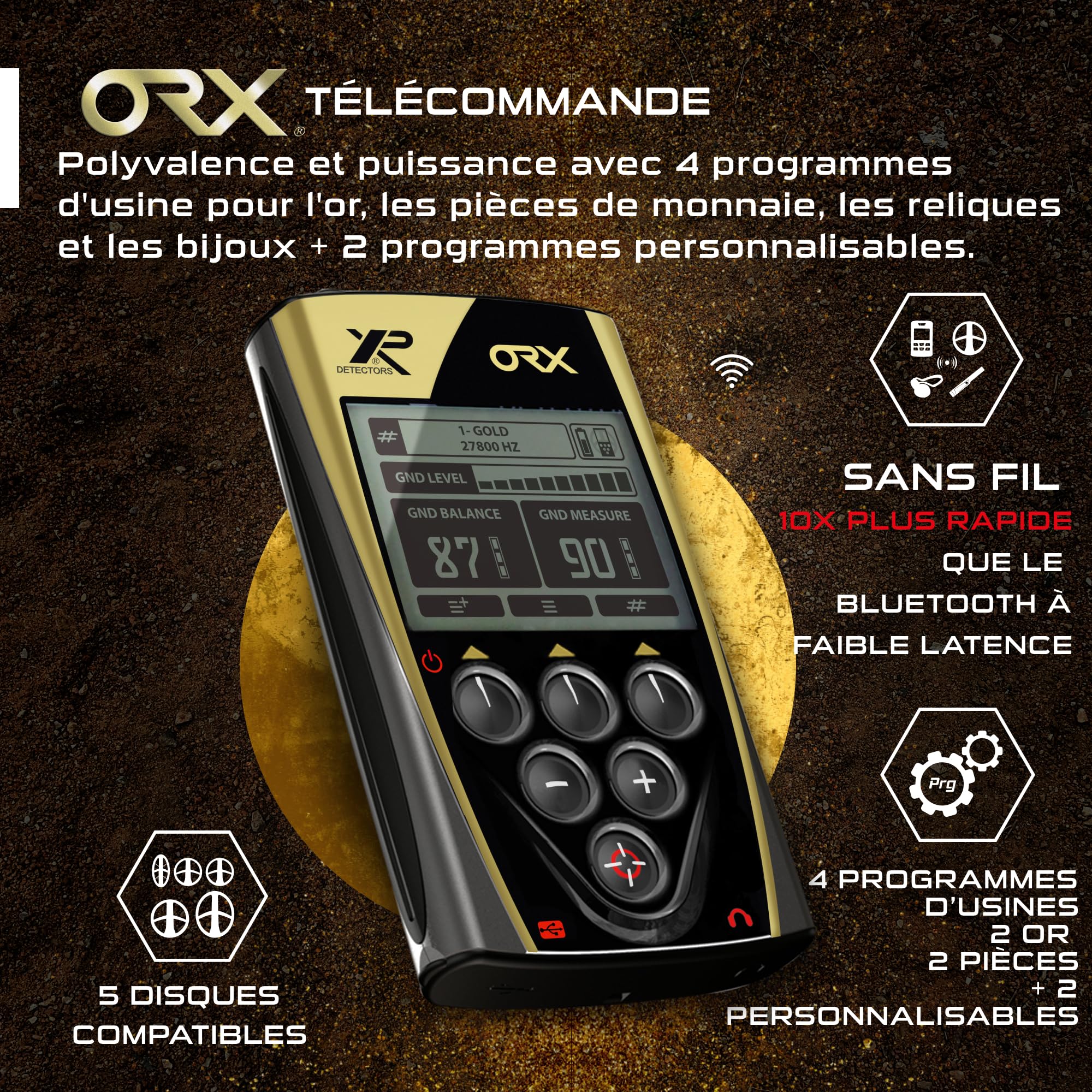 XP Metal Detectors - Detector ORX - Dedicado a Pepitas y Monedas pequeñas - con pinpointer MI-6, Plato elíptico HF hasta 80 kHz, Mando a Distancia y muleta telescópica Ligera (ORX-ELLHFRCF-MI6)