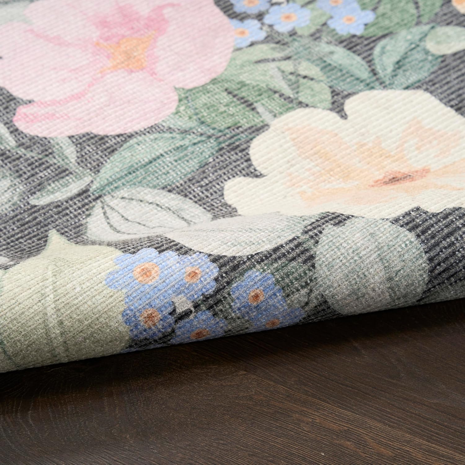 Nourison Home Botanical Washables Charcoal Multicolor 5' x 7' Area Rug - Easy Clean, Non Shedding, Bed Room, Living Room, Dining Room, Kitchen (5' x 7')