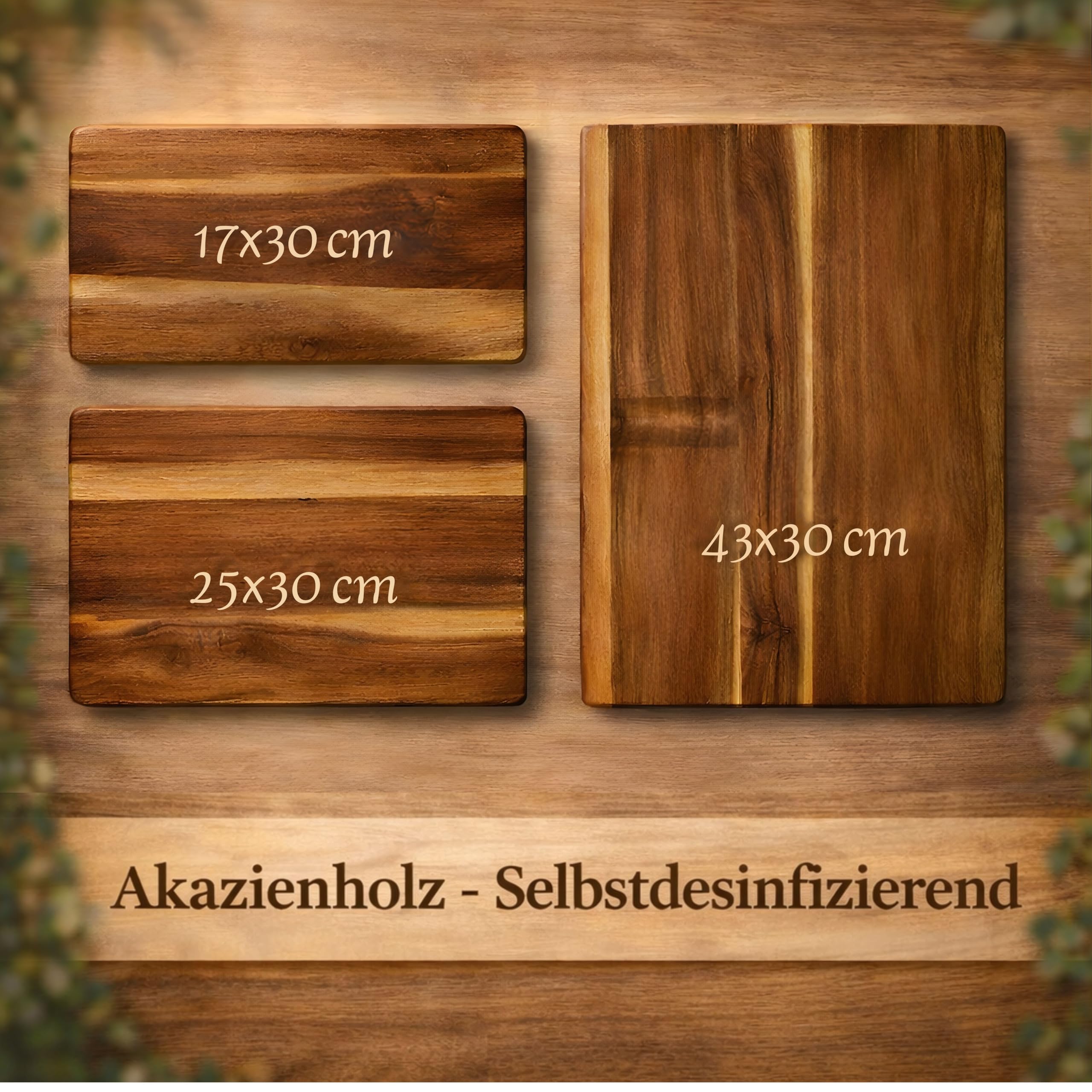 Akazienholz Schneidebretter mit Saftrille -Moderne Schneiderbrett 3er Set - Vielseitig Einsetzbar für Küche & als Servierplatten(43x30, 30x25, 30x17cm)1,5cm dick - Schneidebrett Holz