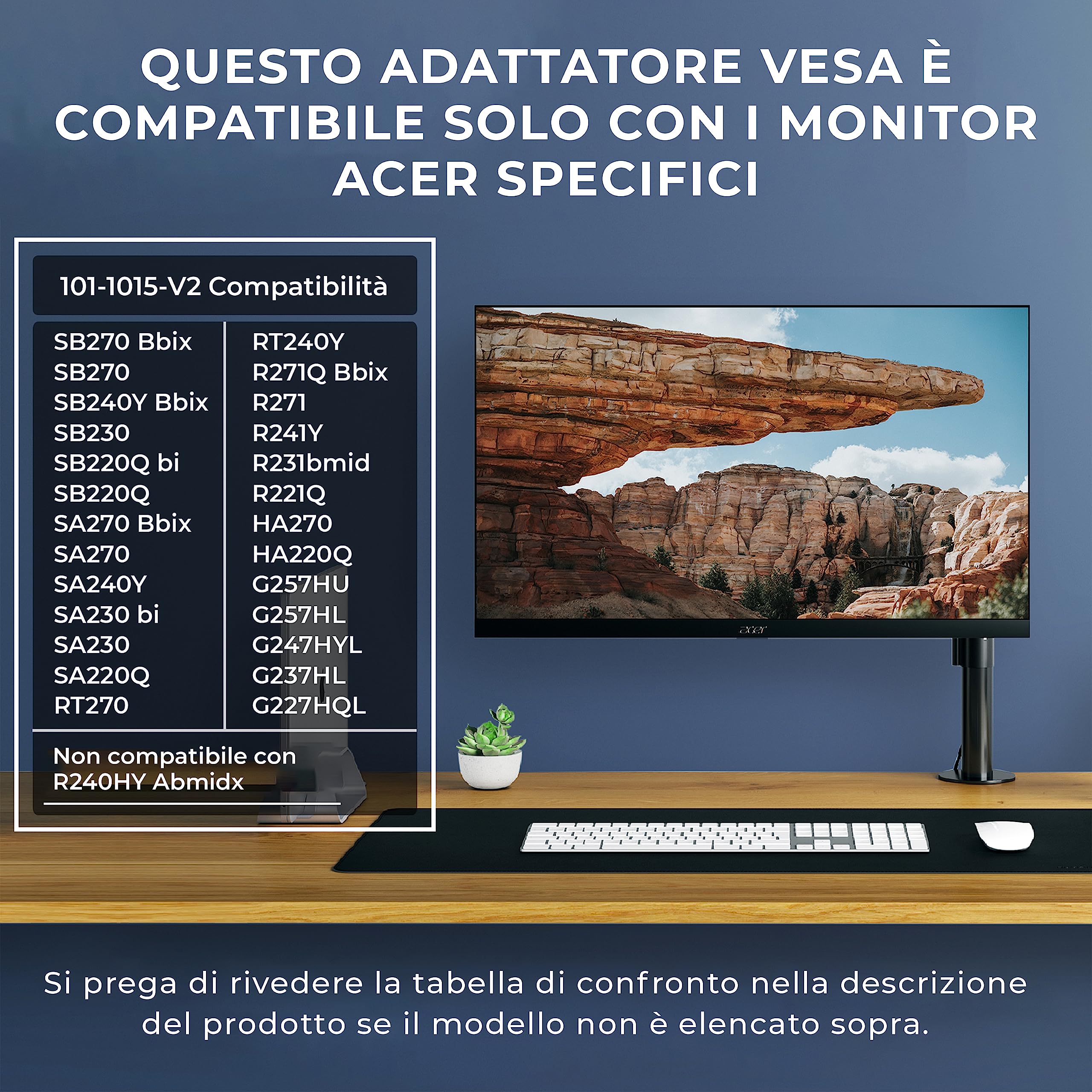 HumanCentricStaffa adattatore di montaggio VESA compatibile con monitor Acer R240HY bidx, R221Q, R271, SB220Q, R241Y, RT240Y, RT270, SA220Q, SA230 bi, SA240Y, SA270 Bbix, SB230, SB240Y e altri