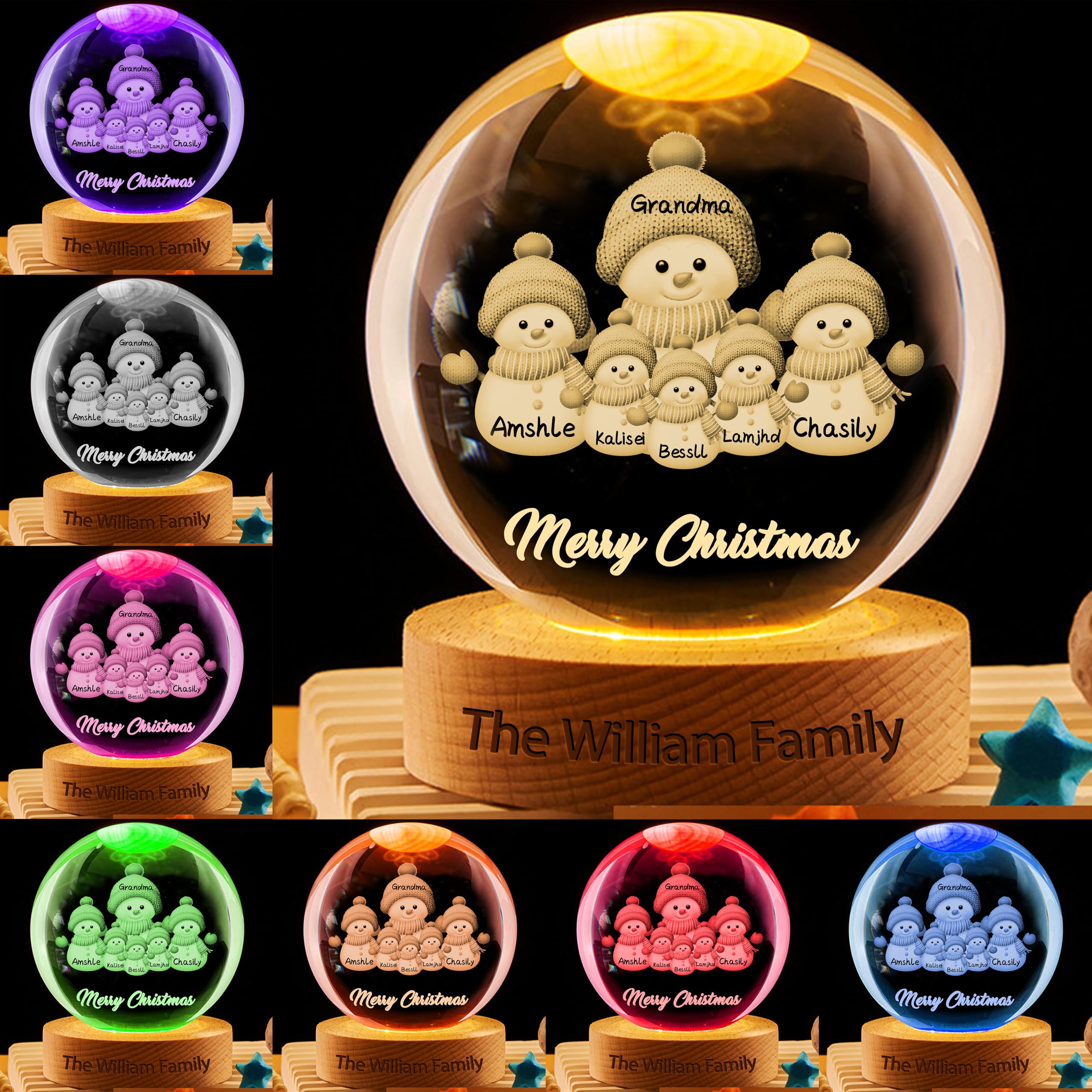Palla Di Cristallo Personalizzata Con Nome - Sfera Con Pupazzo Di Neve E Luci LED Per Regali - Foto 13