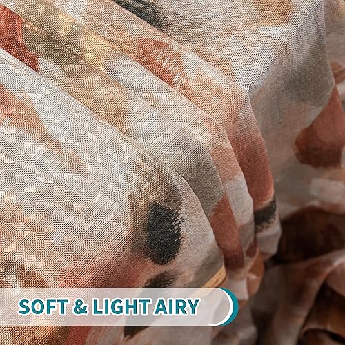 Miniatura 7 de MEETSKY Cortinas florales para sala de estar, cortina de otoño de lino de 84 pulgadas de largo, filtrado de luz, protege la privacidad, cortinas con