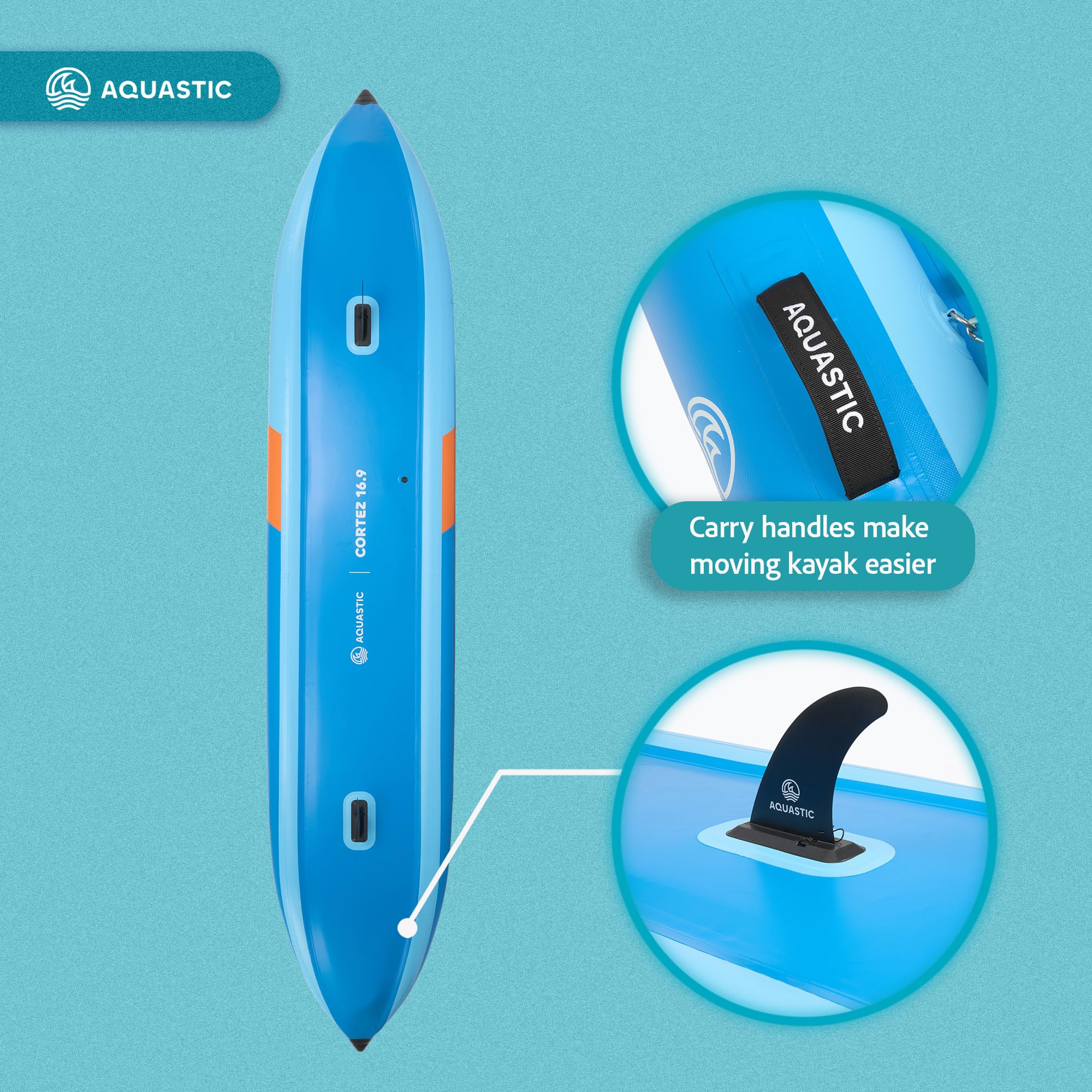AQUASTIC Cortez 16'9 - Kayak hinchable híbrido para 4 personas de hasta 340 kg