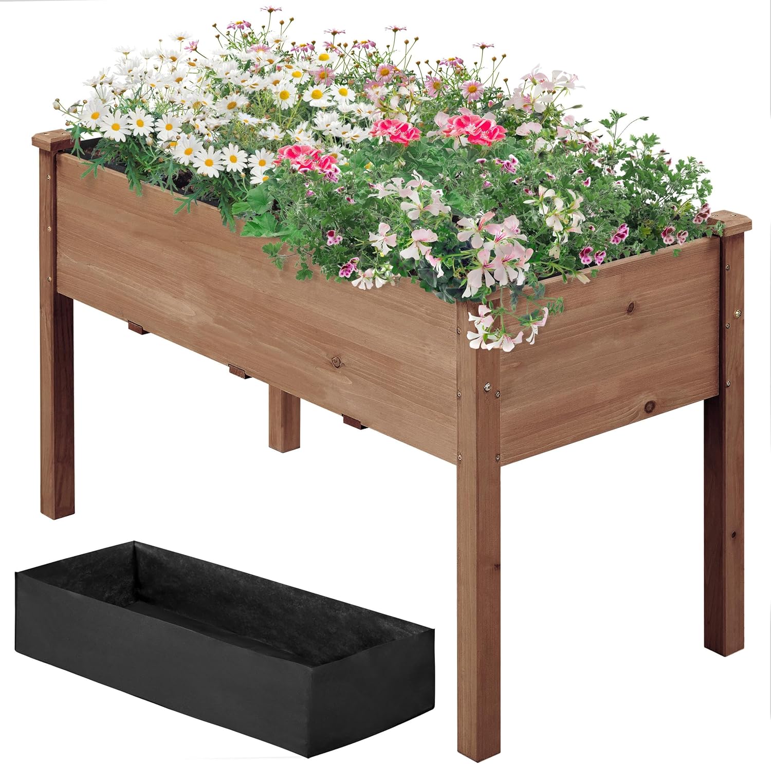 Topeakmart Wooden Garden Planter Boxes 48 X 23 X 30in Elevated Raised Garden Bed Outdoor with Legs Wooden Gardening Box for Flower/Vegetable/Herb/Tomato/Backyard/Patio, 1pc