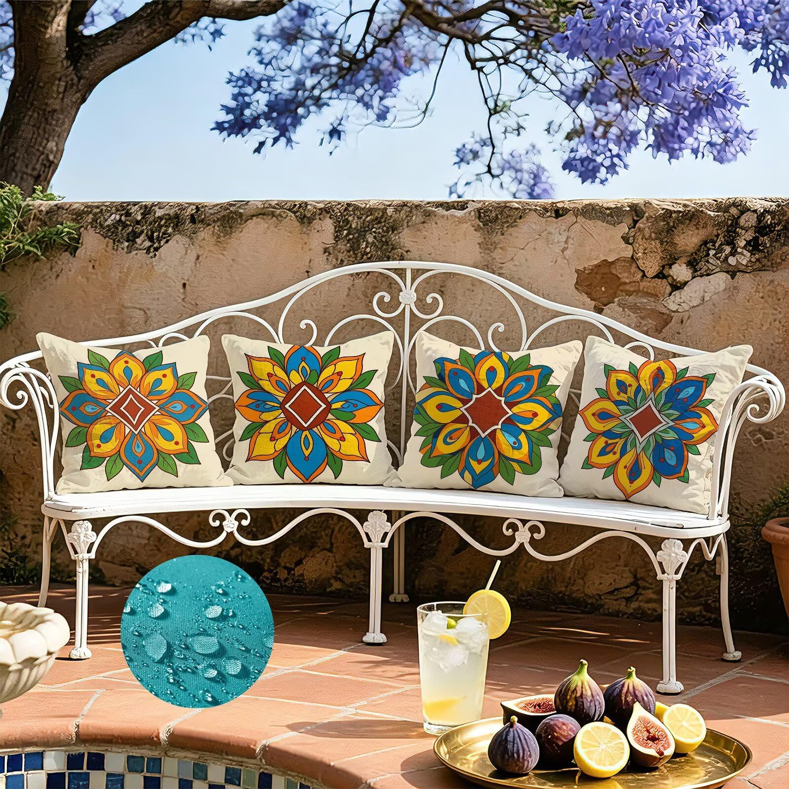 Giallo Federe Cuscini Divano 50x50cm, Cuscini da Esterno Set de 4, Cod-118 | Lin Copricuscini Decorativi Letto Arredo, per Letto, Soggiorno, Giardino, Esterno, Casa Decorazione Set di 4 Retro