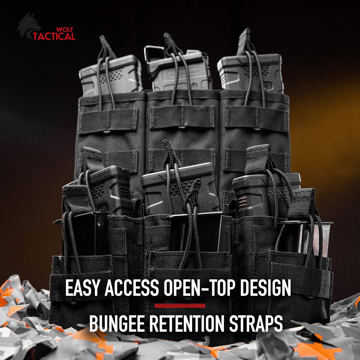 WOLF TACTICAL Molle Mag Pouch - Open Top Magazine Holder Carrier with Bungee Straps Tactical Pouches