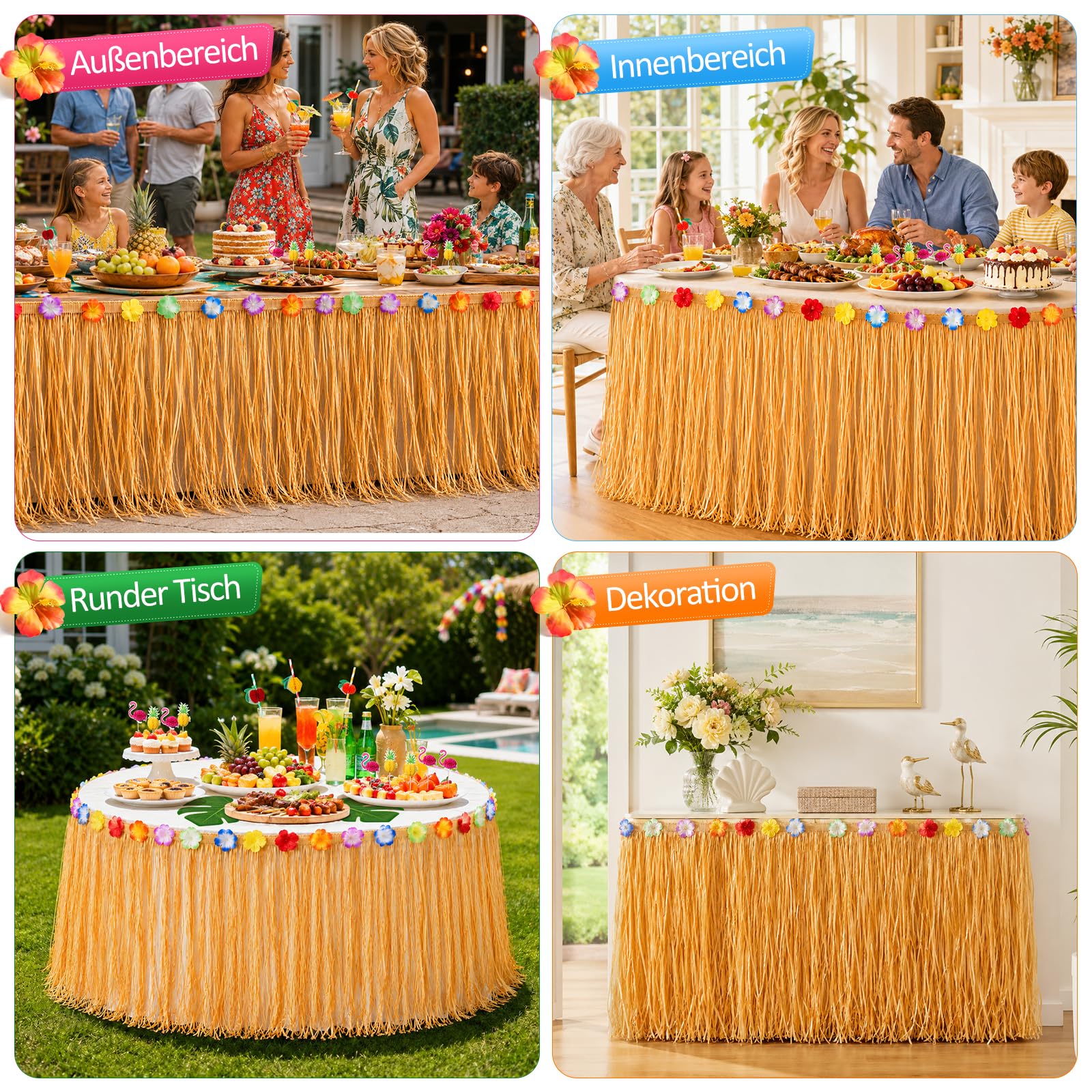 Hawaii Party Dekoration Set, 97PCS Tropische Party Dekoration Set, Hawaii Luau Tischröcke, Girlanden, Palmblätter, Ananas Flamingo Regenschirm Obst Stroh Kombition zum Grillen, Gartensommer