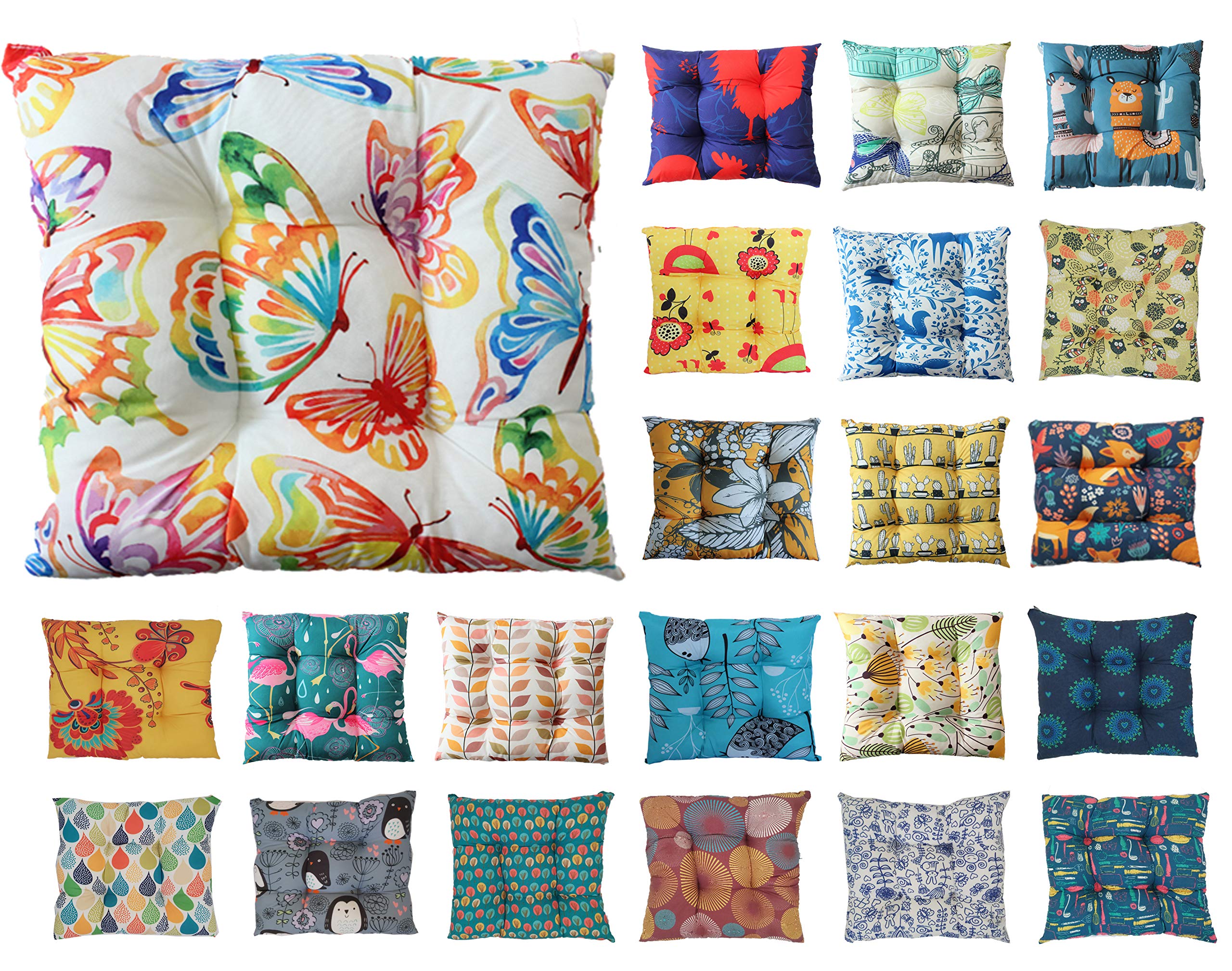 Tropik Home Colourful Seat Pads, Garden Kitchen Chair Cushion Tie On Many Colours (Rainbow Butterflies) โ image 1