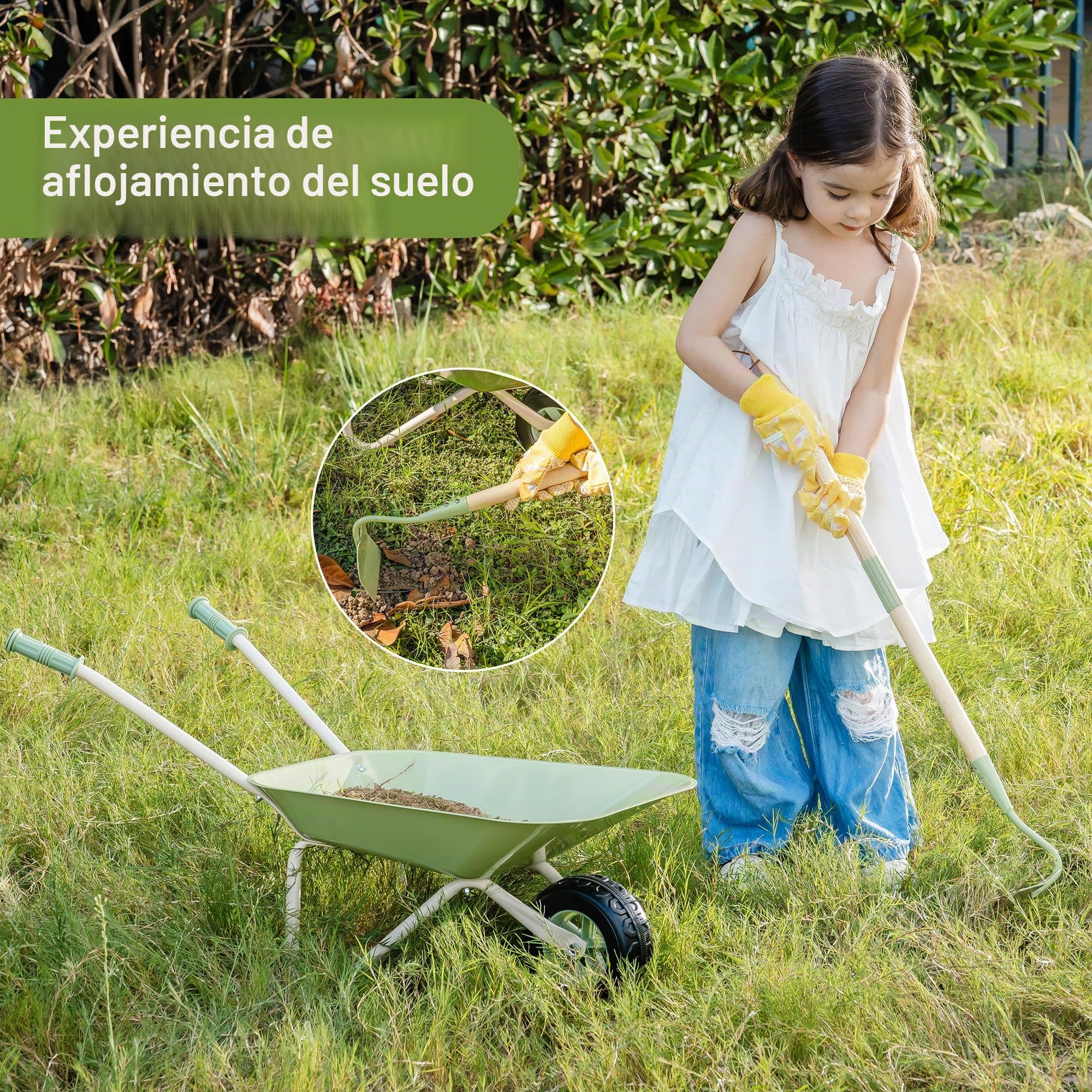 ROBUD Juego de jardinería con carretilla para niños, 6 piezas herramientas de jardín a partir de 3 años