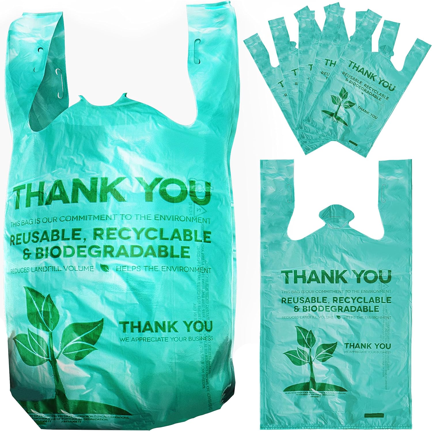 BPA Free, Plastic Grocery Bags Clear, 22, 300 Pk. Thank You Tote for Business. Strong T Shirt Shopping Bag
