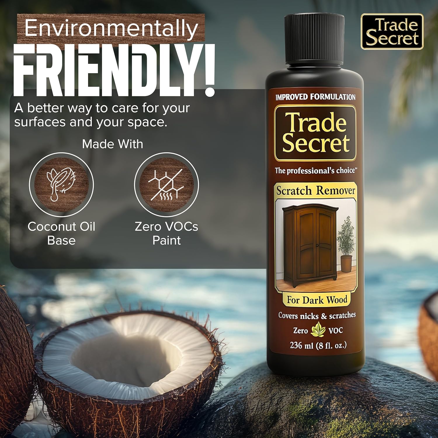 Trade Secret Scratch Concealer for Real Wood Furniture & Floors – Restores Dark Wood Scratch, Covers Nicks, Scuffs & Dogs, Cats Scratches, Marks, Minor Defects