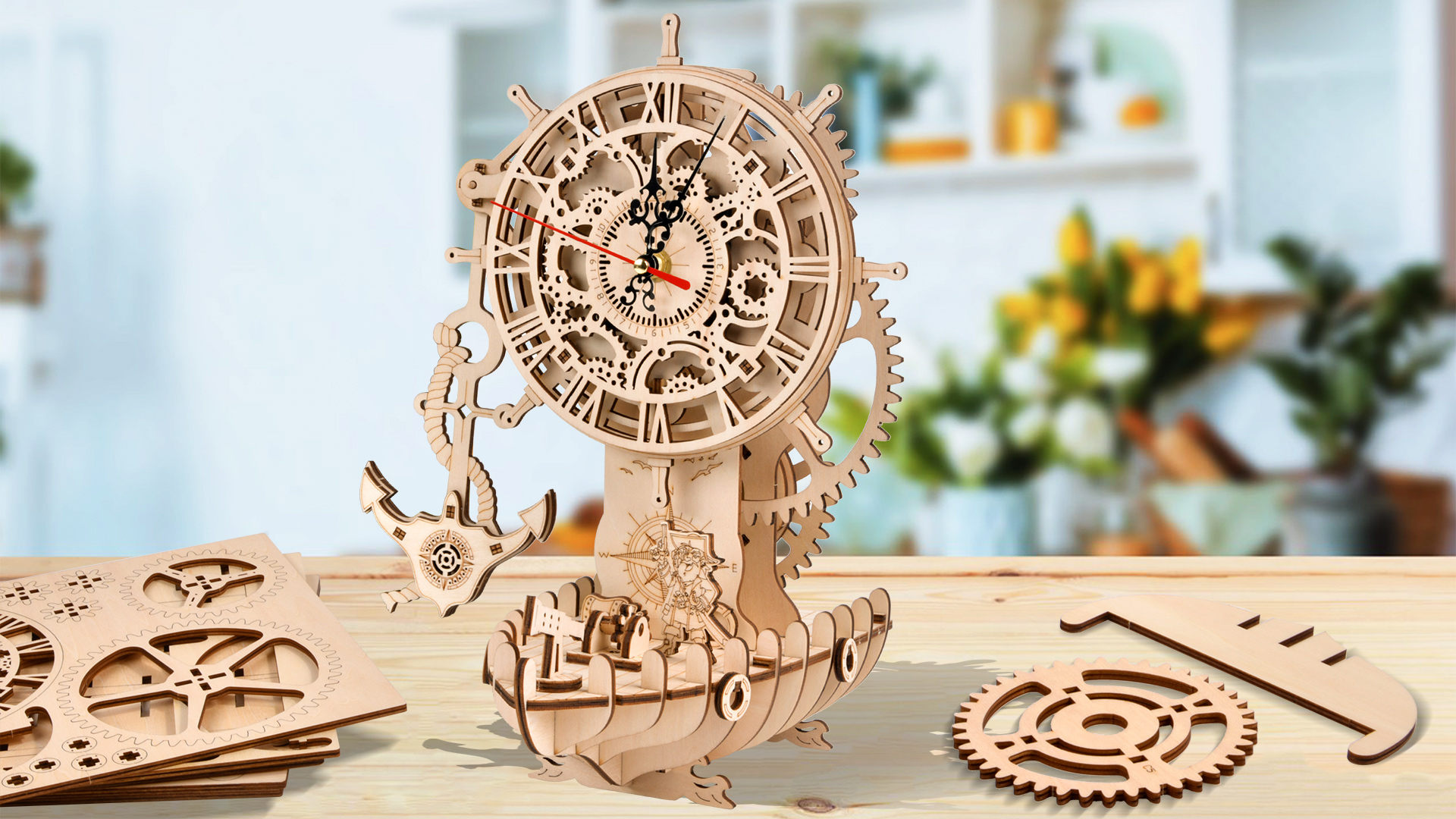 Amazon.com: 3D Wooden Puzzle Mechanical Clock – Pirate Ship DIY