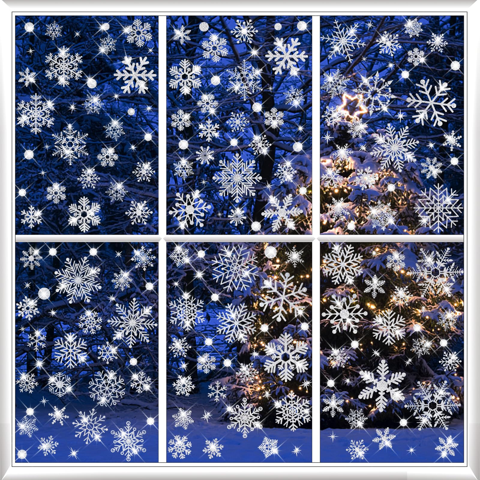 207 PCS Glitter Snowflake Window Clings, Christmas Window Clings for Glass Windows, Double Sided Reusable Christmas Window Stickers&amp; Decals, Winter Clings for Christmas Decorations (9 Sheets)