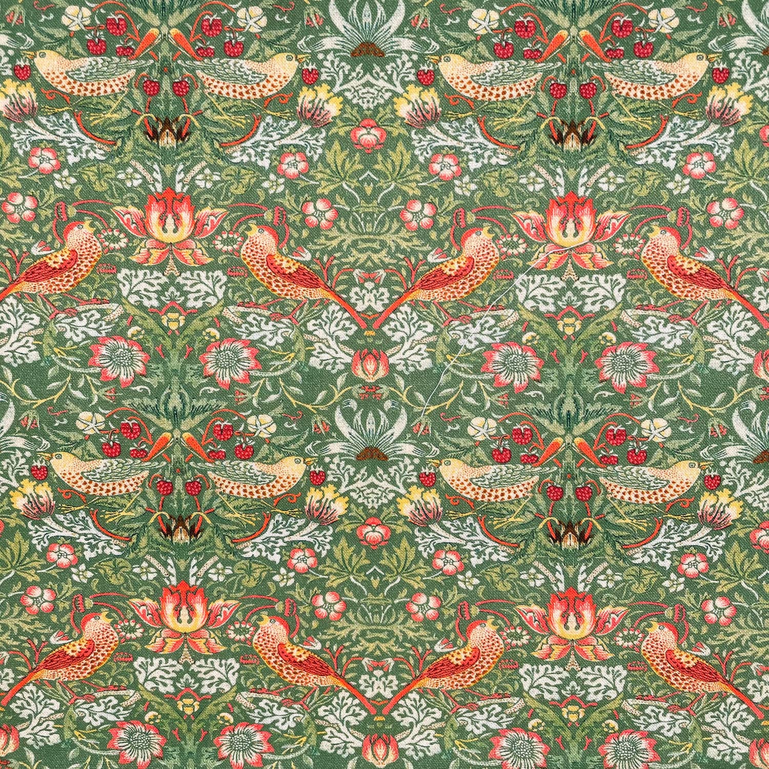 Glamour Secrets Green Cotton Fabric - William Morris Strawberry Thief Sage - Floral & Bird Print Craft Fabric Material Metre