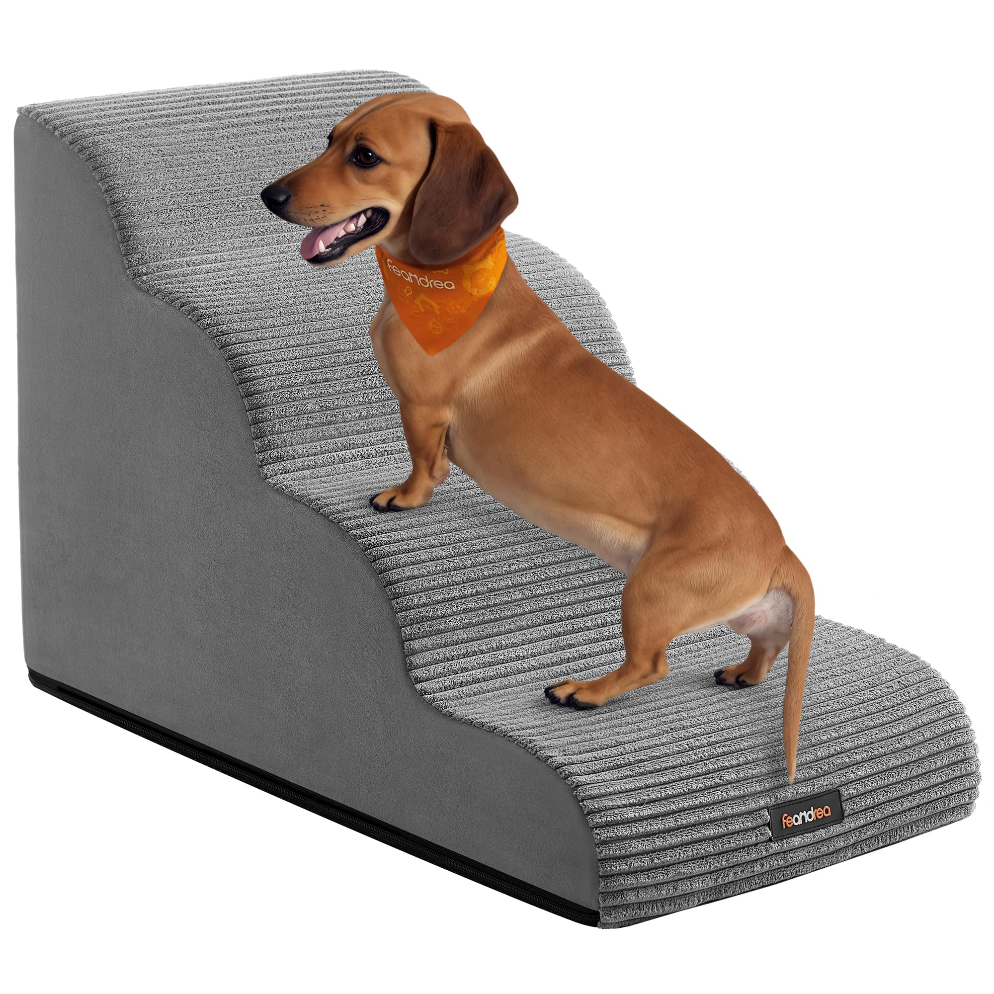 Feandrea Scala a 4 Gradini per Cani, Pendenza per Letto, Divano, Scaletta per Animali Domestici Impermeabile e Antiscivolo, Copertura Sfoderabile e Lavabile, Maniglia, Grigio Tortora PPS004G01