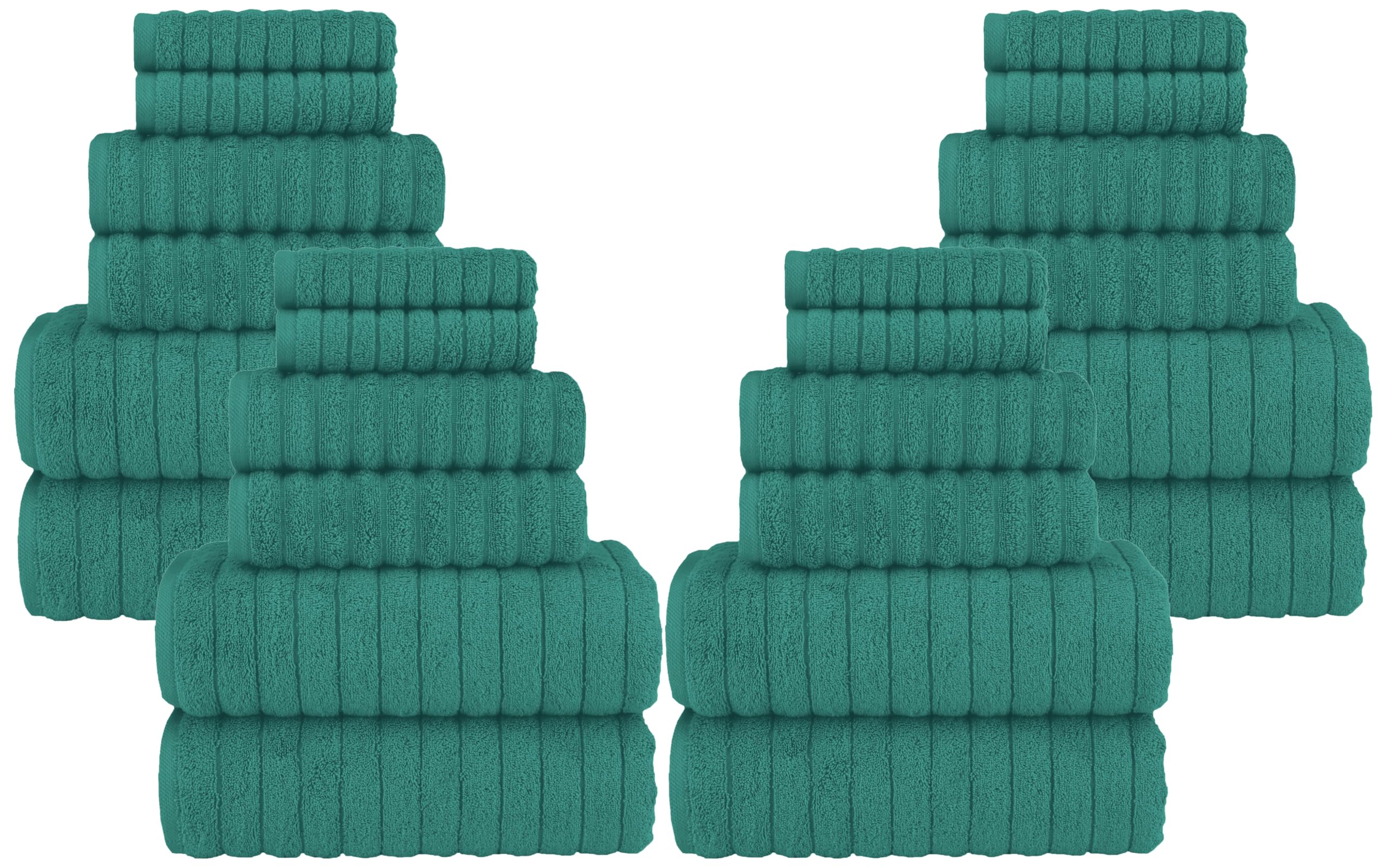 Elegant Comfort 100% Turkish Cotton Corduroy Ribbed Luxury Bath Towels 6-Piece Set, Premium Feel - Quick Dry, Highly Absorbent, Contains 2 Bath, Hand Towels &amp; Washcloths, Turquoise (Pack of 4)