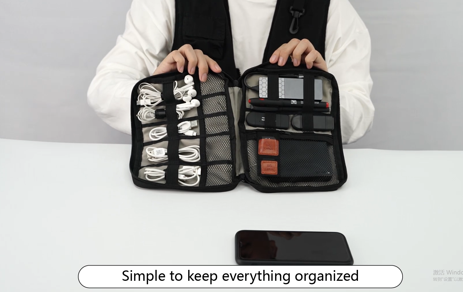 Organizer-Tasche Für Power Bank & Elektro-Zubehör – 4-lagig, Wasserdicht, 19x11x5,5cm, Grau