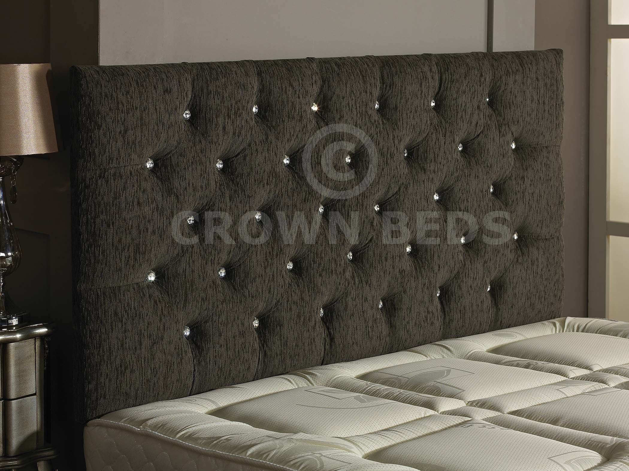 CROWNBEDSUK CHESTERFIELD DIAMANTE BUTTON HEADBOARD IN 2ft6,3ft,4ft,4ft6,5ft,6ft !!!!NEW!!!! (CHARCOAL, 5FT (KINGSIZE) DIAMANTE)