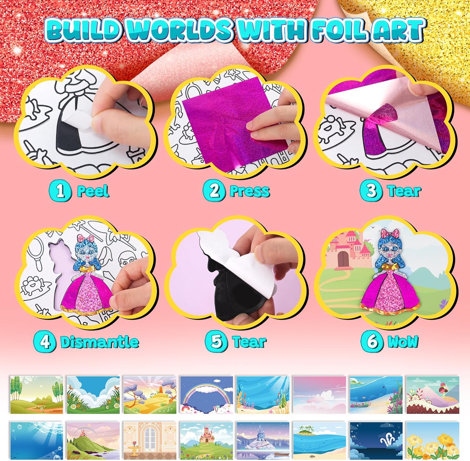 Sinceroduct Foil Art Kit for Kids, Princess Fun-Foil Art Craft Supplies for Kids Ages 4-8,Mess Free Coloring, Foils Foam Sticker,Children DIY Creative Activity Travel Toy,Birthday Gift for Boy & Girl. Princess Theme image 4 of 7 B0FB8CNM5C
