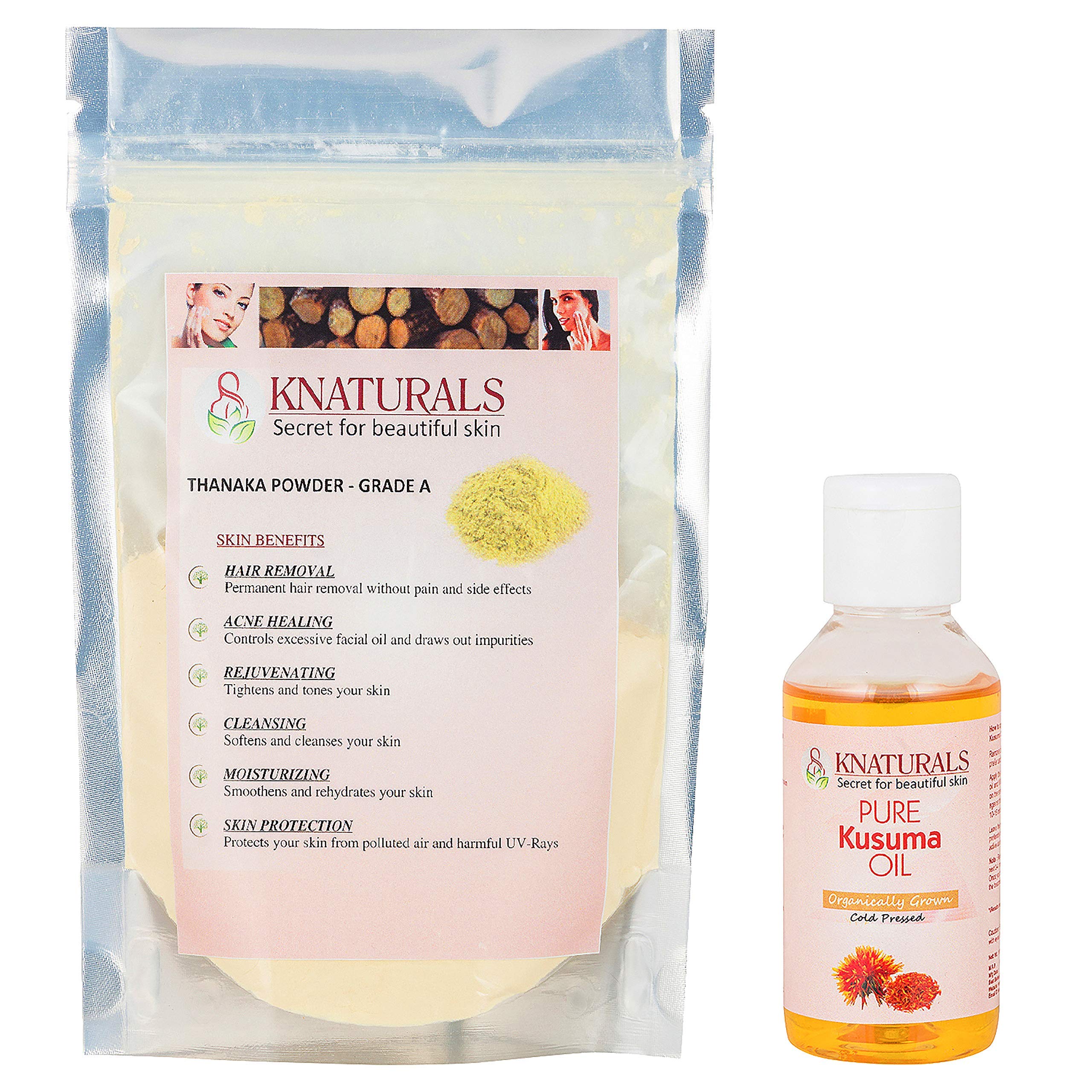 Knaturals Permanent Natural Hair Removal Thanaka Powder and Kusuma Oil for Hair Removal Combo (Thanaka Powder 15g + 30ml Kusuma Oil)