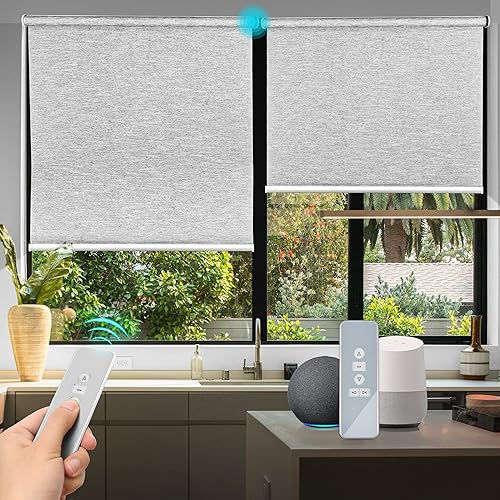 Biltek Persianas inteligentes para ventanas con filtro de luz, persianas enrollables motorizadas, sin cordón, con control remoto automático, para el