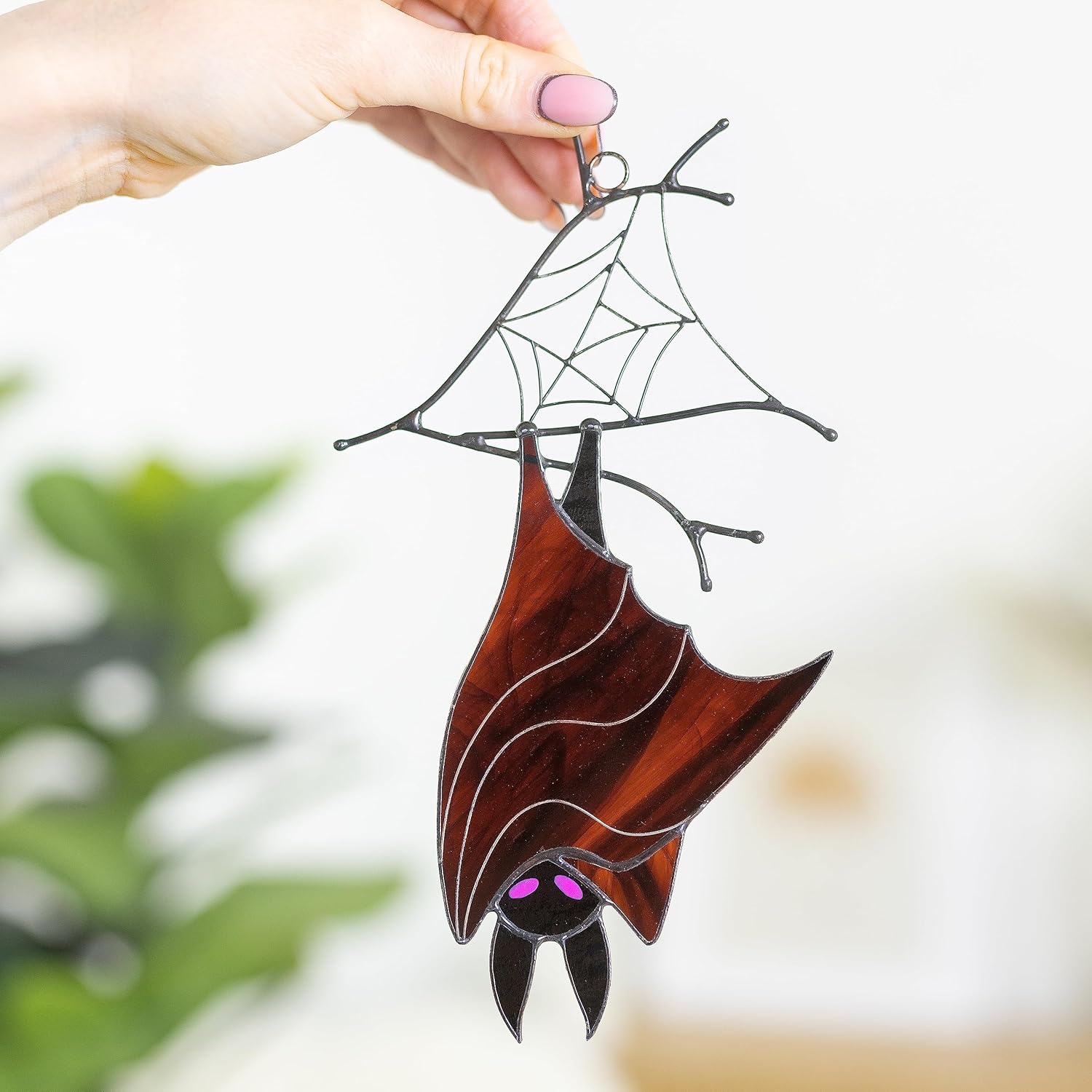 Bat Suncatcher for Window – Handmade Goth Decor for Home – Halloween Stained Glass Adornment – Spooky Bat Decor for Halloween Celebrations