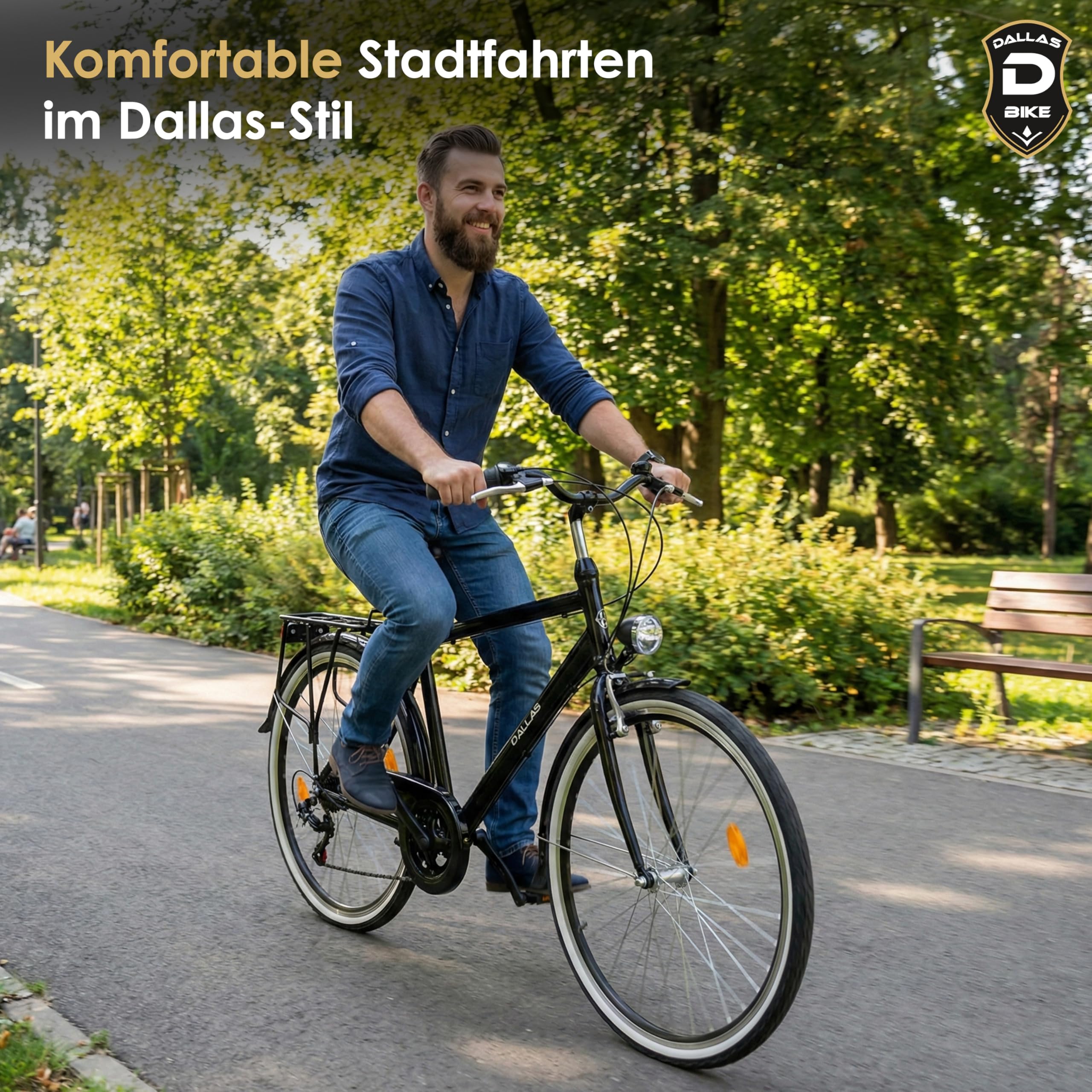 Fahrrad 28 Zoll - Bequemes Trekkingrad für Damen und Herren - mit 7-Gang Shimano Schaltung - Robustes Herrenfahrrad mit Stahlrahmen - Cityrad - Dallas City Trekking - Schwarz
