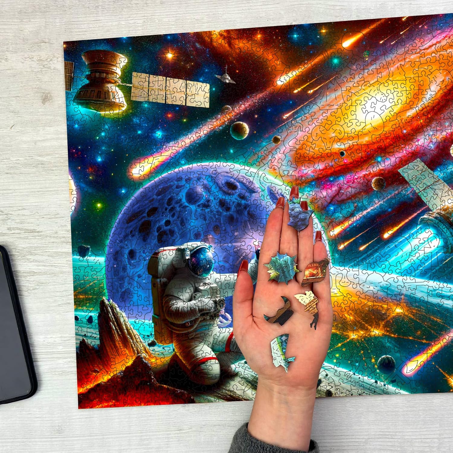 WOODEN.CITY Cosmic Exploration Wooden Space Puzzle 1000 Piece - 21.25 x 15.5 inches - Made in EU