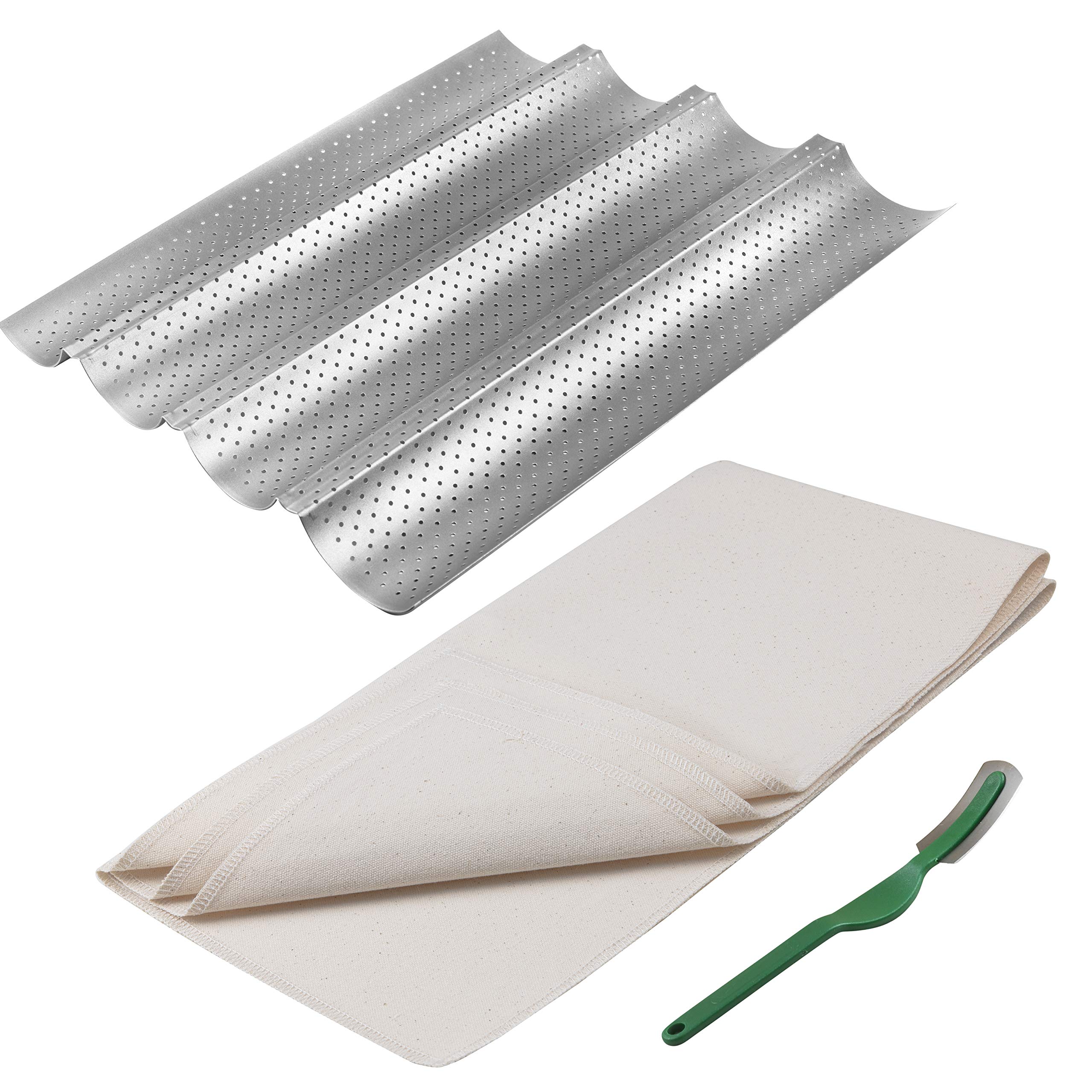 Buy 3 Piece Set Baguette Pan Bakers Couche Bread Lame 4 Wave