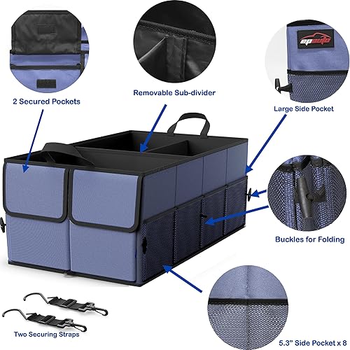 Miniatura 8 de EPAuto Organizador plegable para maletero de automóvil, 3 compartimentos con divisor extraíble, gris