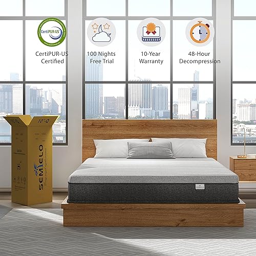 Miniatura 7 de Colchón Queen híbrido de espuma viscoelástica de 10 pulgadas, certificado CertiPUR-US, cama en una caja, alivio de presión, cubierta de carbón de