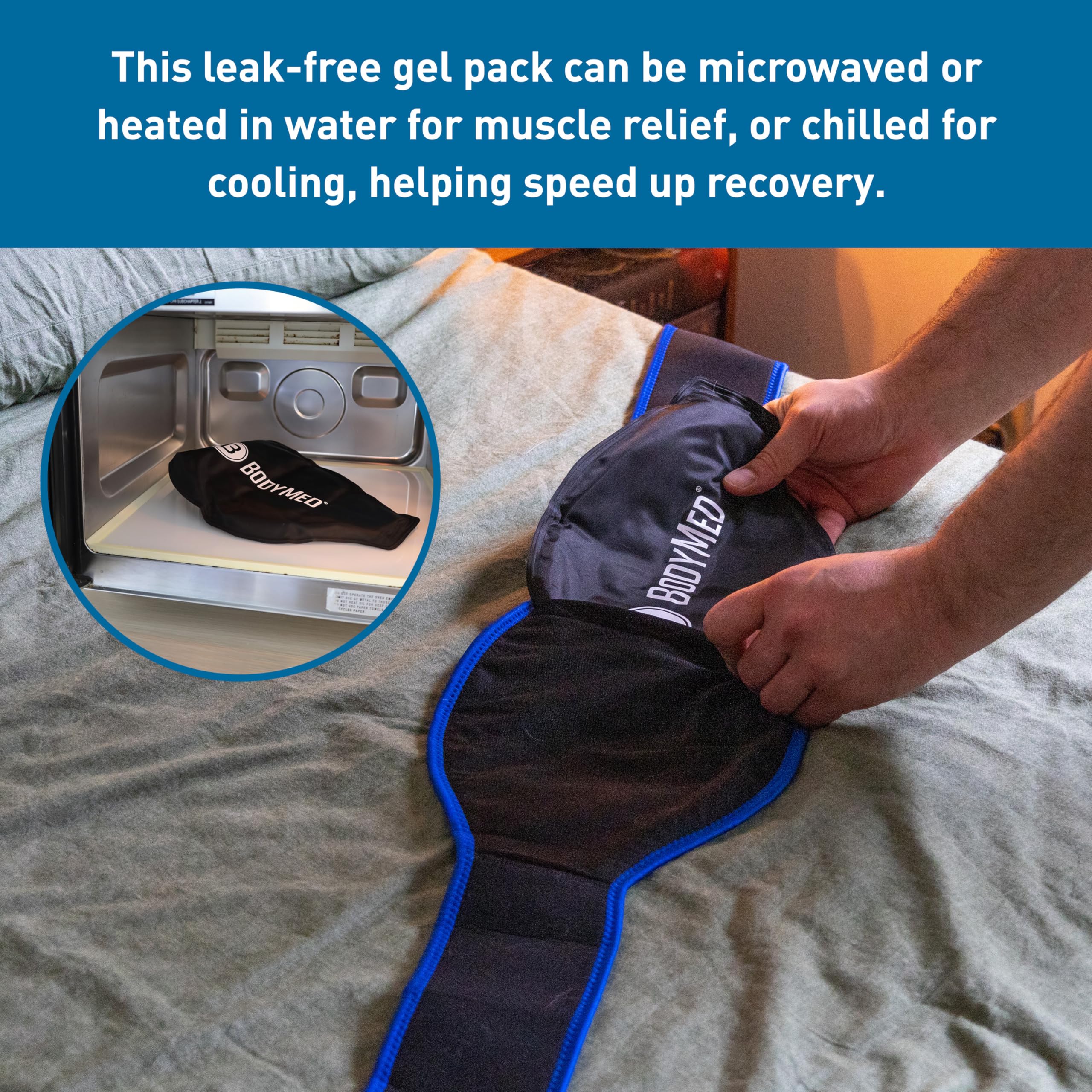 BodyMed Versátil paquete de gel para terapia de frío y calor, flexible y reutilizable, para aliviar el dolor, neopreno ajustable, transpirable, apto para microondas y congelador, ideal para espalda