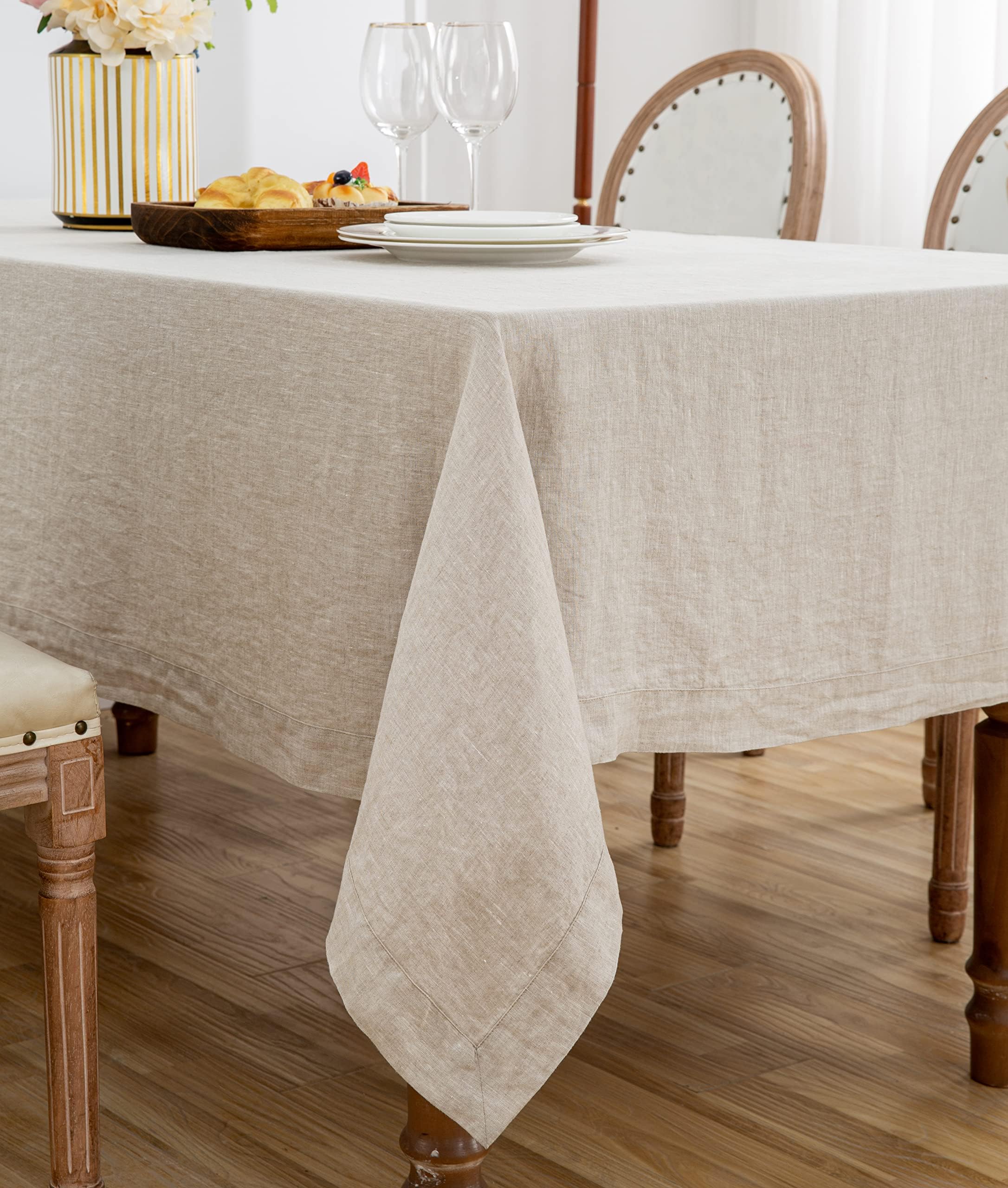 Linen World Linen Tablecloth, 100% French Linen Natural Tablecloth 120" x 60" Inch, Washable Rectangular Tablecloth for Dining, Outdoor, Weddings and Restaurants, Decorative Valentine EasterOEKO-TEX STANDARD 100