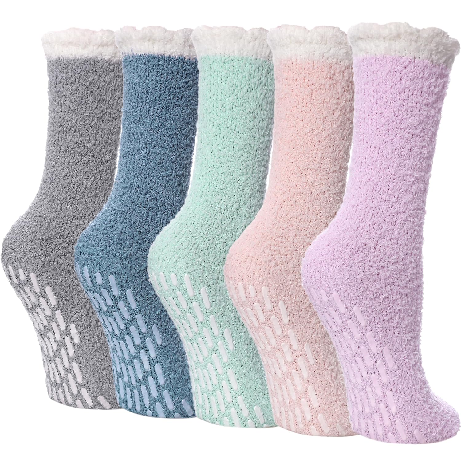 LINEMIN Non-Slip Fuzzy Socks for Women - Cozy Hospital Soft Fluffy Socks With Grips - Winter Warm Slipper