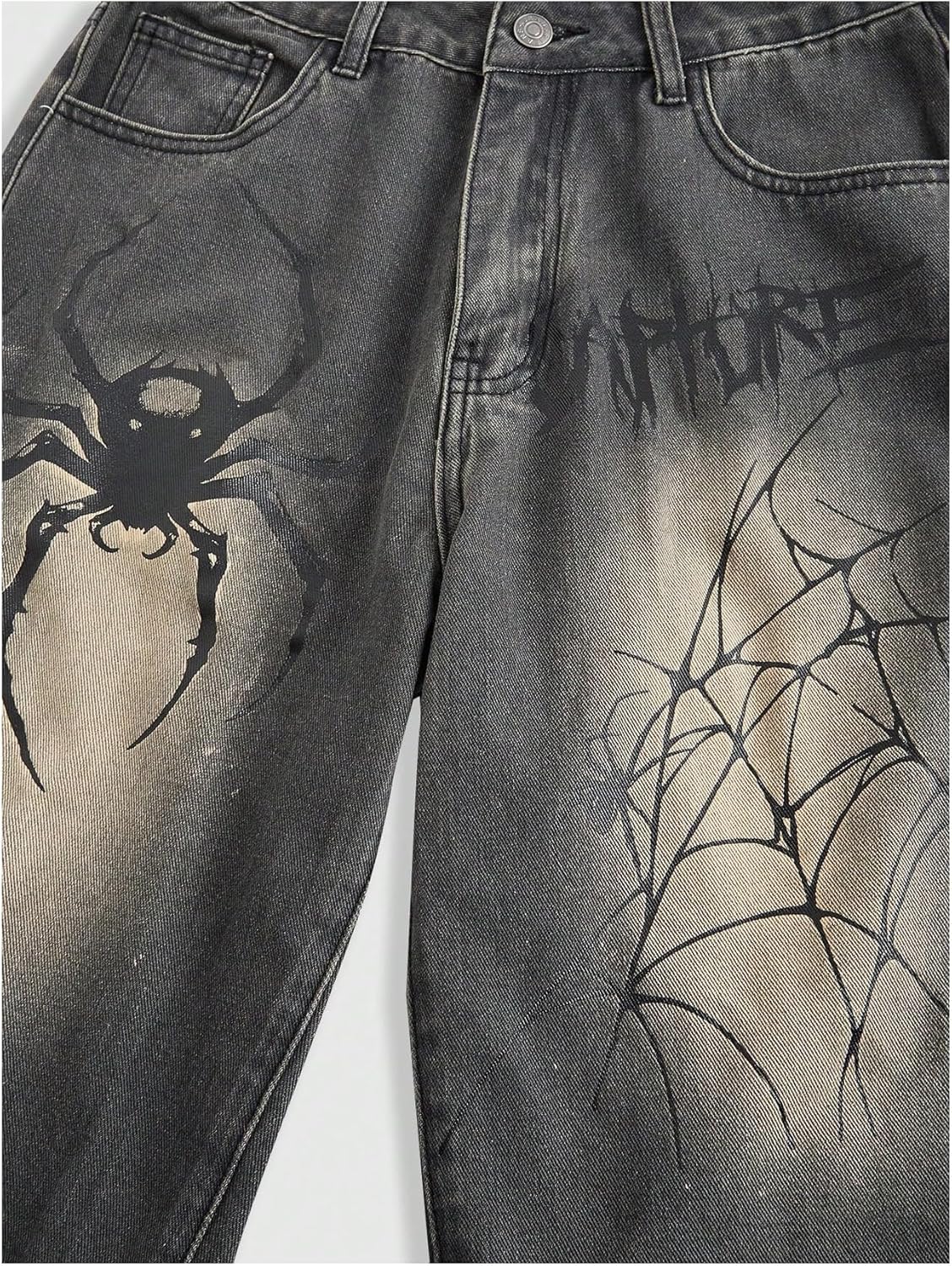 WDIRARA Women's Plus Size Spiderweb Graphic Jean Shorts High Waisted Bermuda Denim Shorts Goth Jorts Streetwear