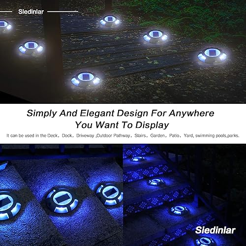 Miniatura 10 de Siedinlar Luces solares para cubierta de entrada, luz LED de muelle alimentada por energía solar, marcadores de carretera impermeables para jardín,