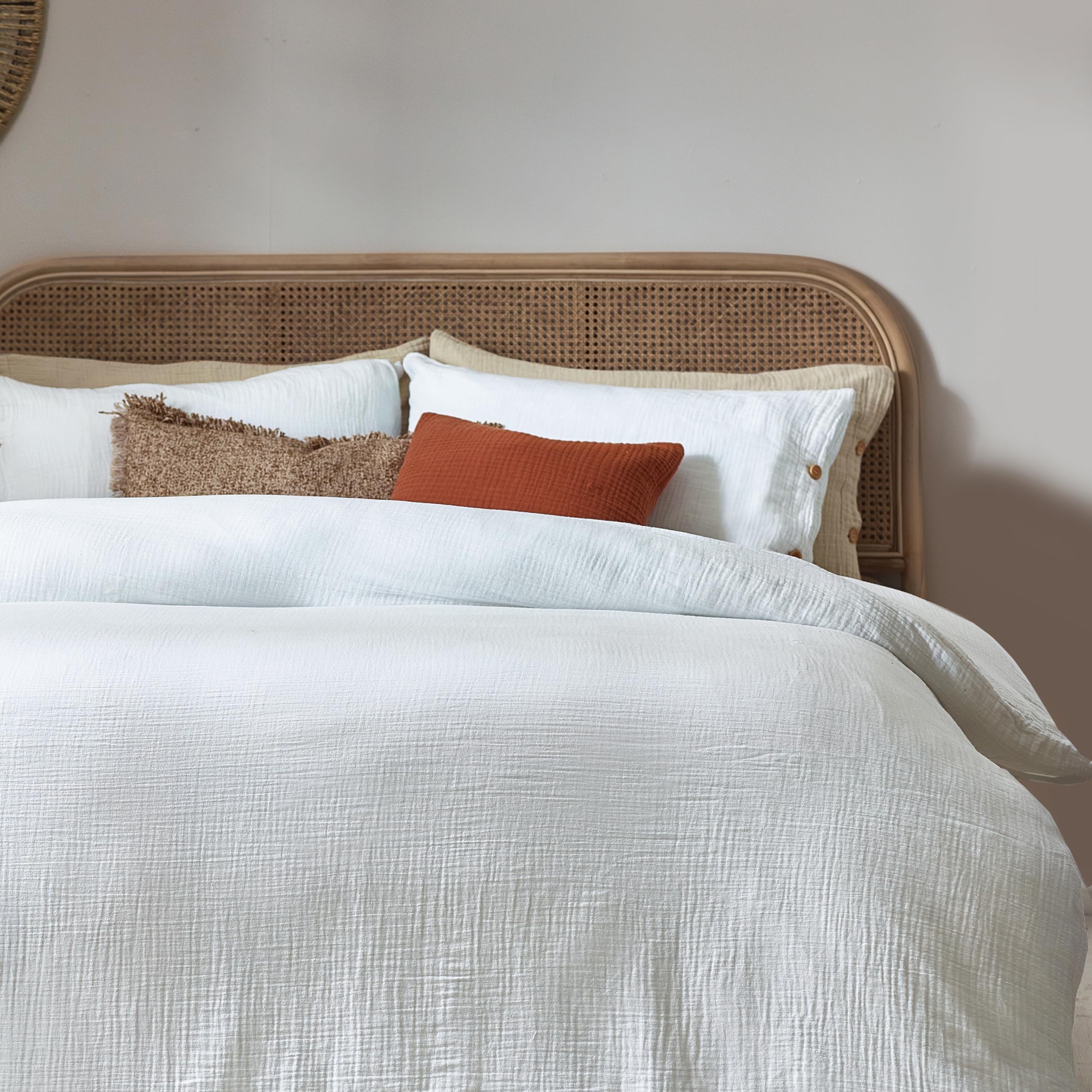 Yard furn Lark Cotton Muslin Duvet Cover Set - Soft Crinkle Texture Bedding (White - Single) - Image 4