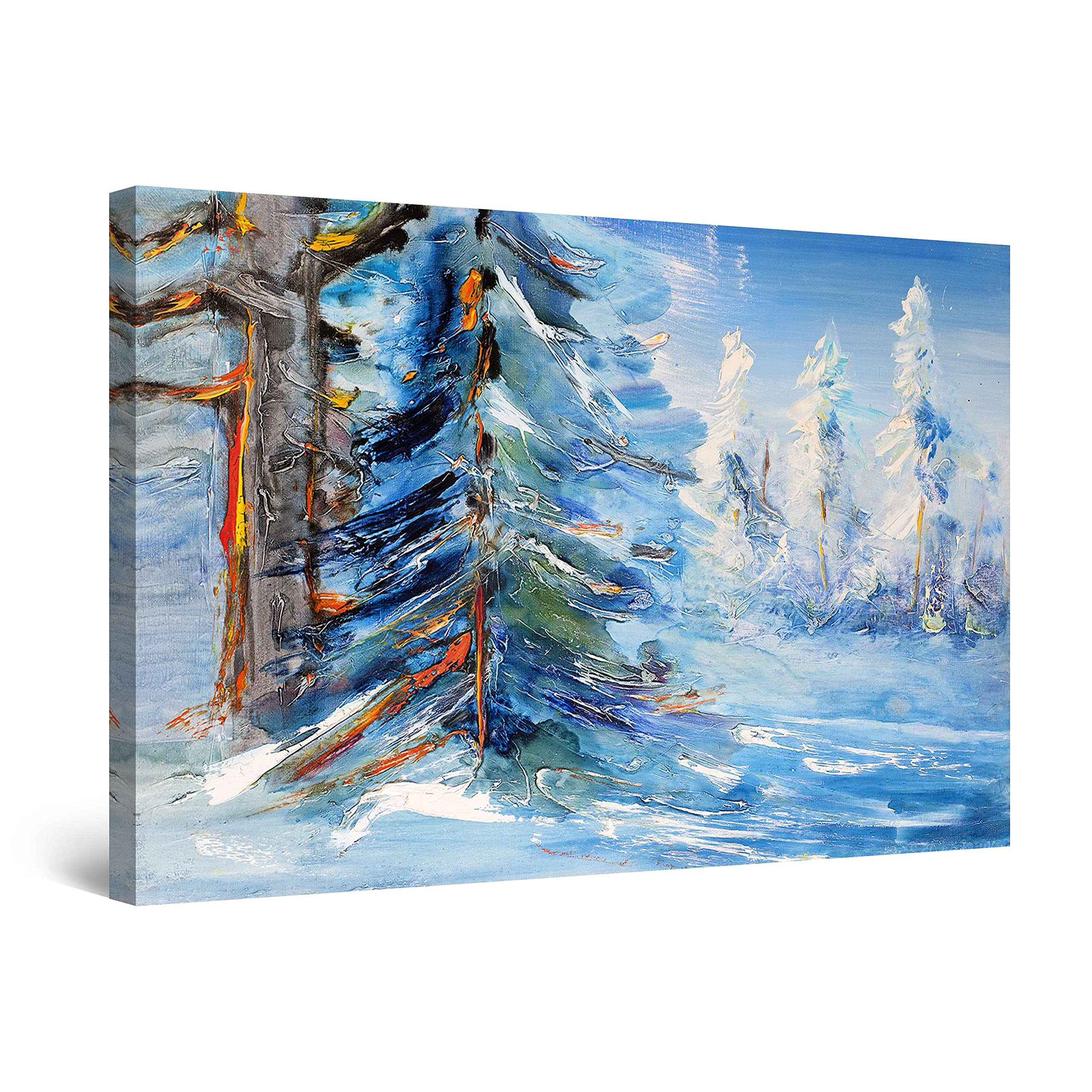 Startonight Canvas Wall Art Idyllic Winter Landscape and Fir, Large Painting Framed 32" x 48"