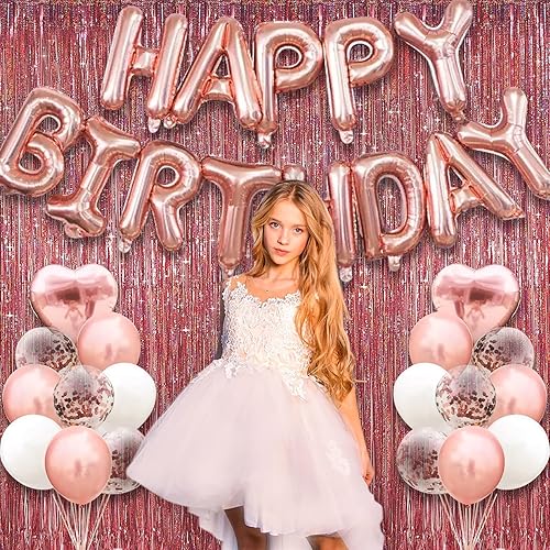 Miniatura 7 de Paquete de 3 telón de fondo rosa de 3.3 x 8.2 pies para decoraciones de fiesta de rosas, cortinas de flecos de papel de oropel metálico rosa, telón