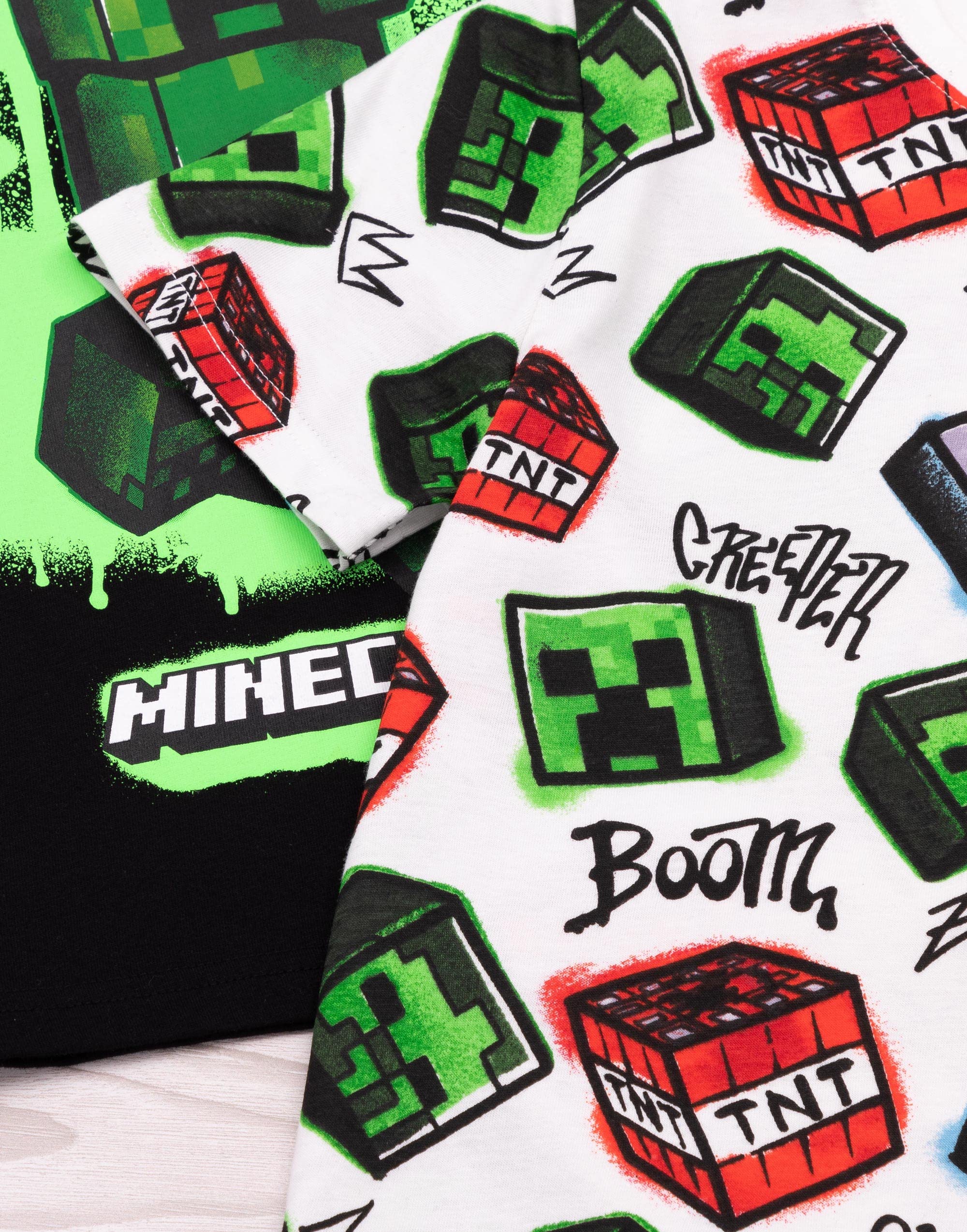 Minecraft T-Shirt 2 Pack Enfants | Garçons Filles Squelette Boom Creeper Personnages Personnages Noir Et Blanc Top | Vêtements à Manches Courtes