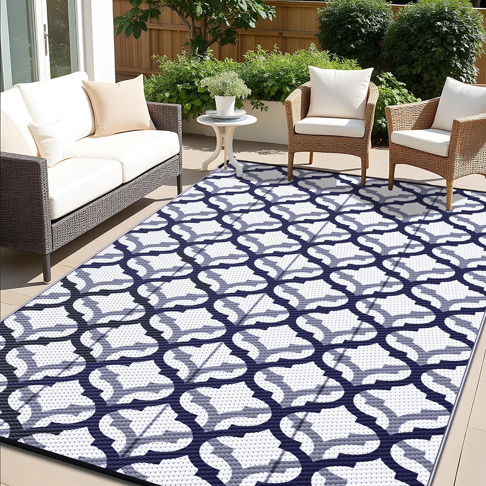 OLANLY Reversible Outdoor Rug 6x9 ft Clearance, Waterproof Outdoor Plastic Straw Rug with Interlacing Pattern, RV Mat for Patio, Camping, Balcony,