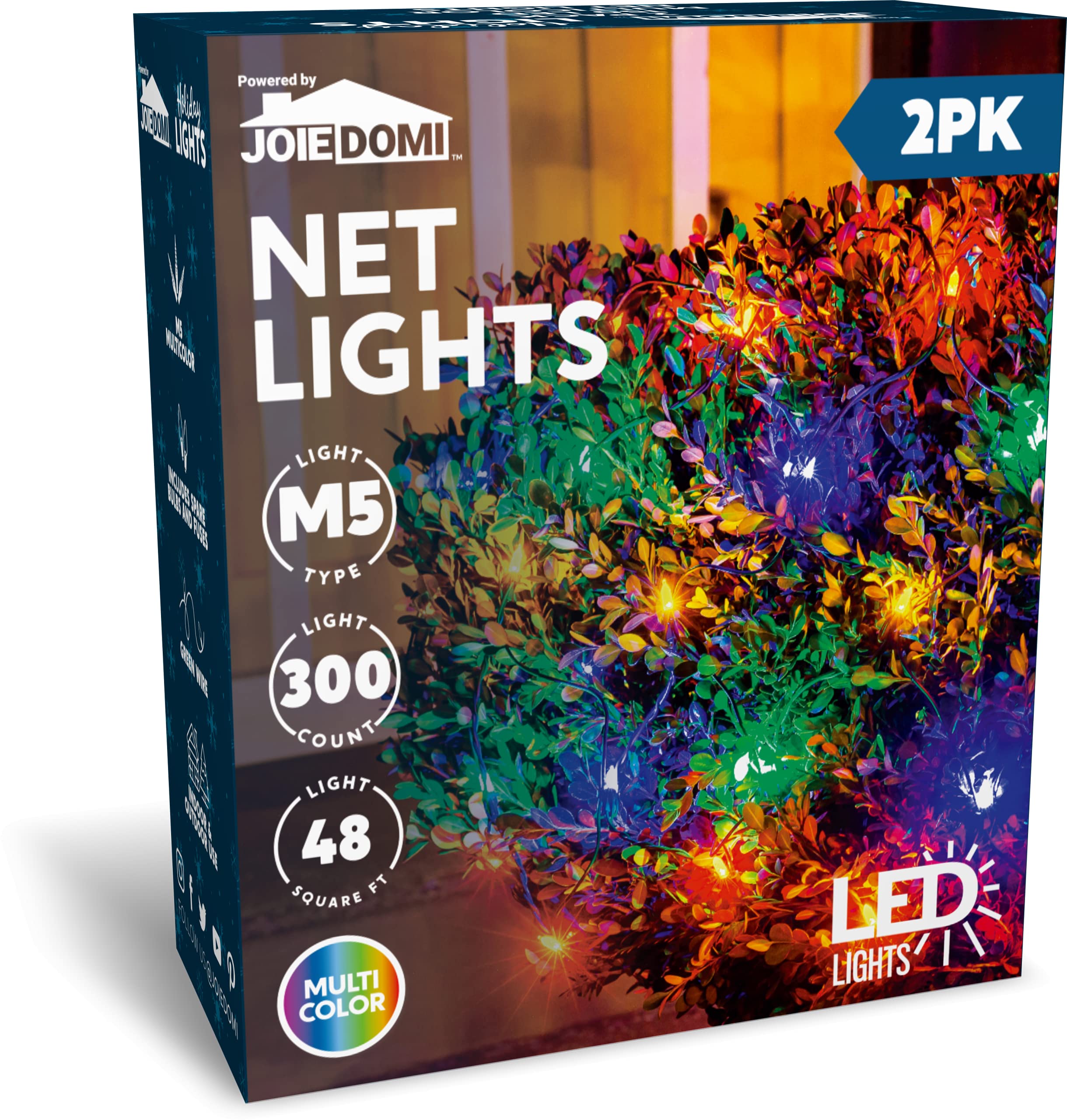 Joiedomi 300LED (2×150) Christmas Net Lights, 48 SQ FT (2x24) Multicolor Christmas Lights for Indoor & Outdoor Decorations, Christmas Events, Christmas Eve Night Decor, Christmas Tree, Bushes