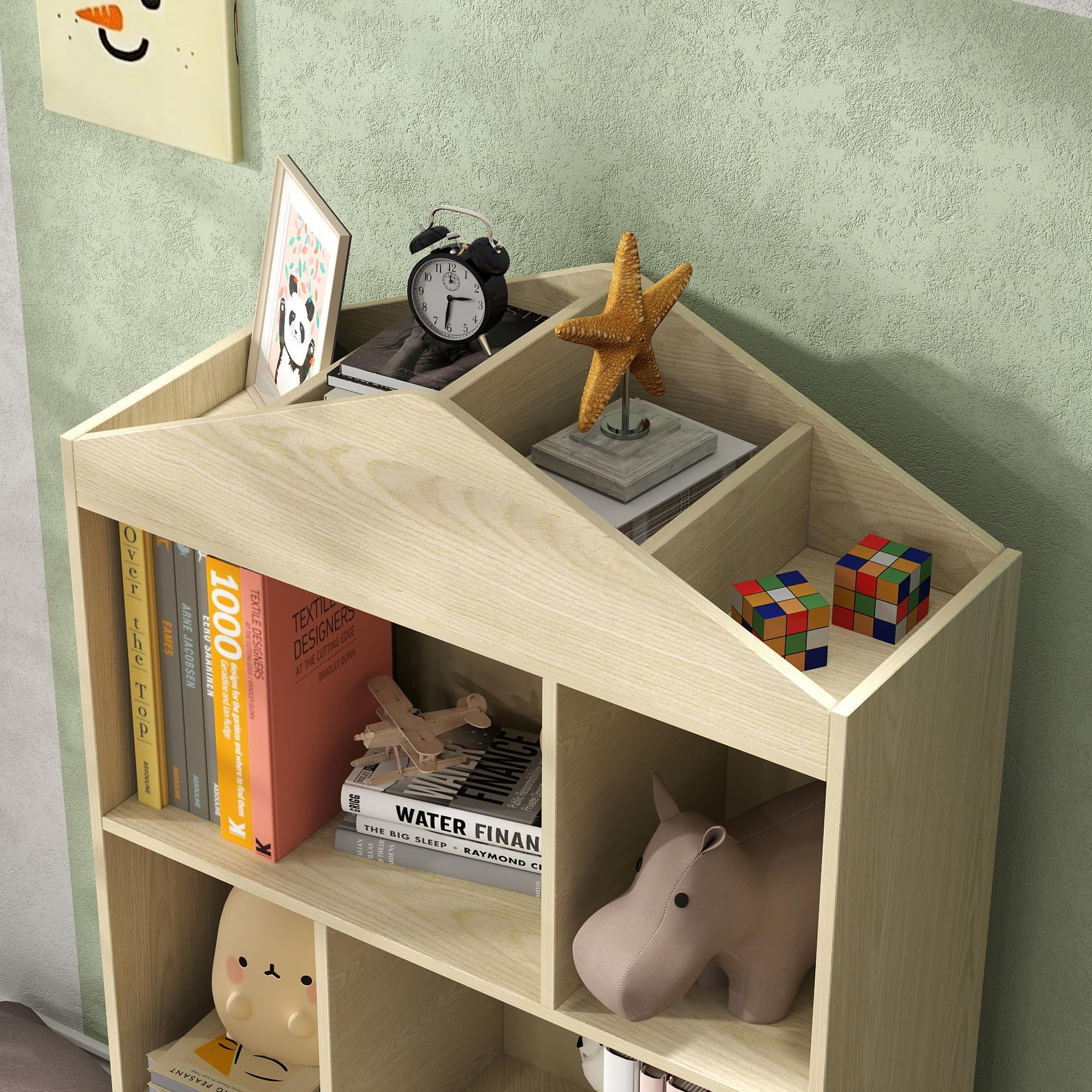 AIYAPLAY Estantería Infantil de Madera 80x30x140,5 cm Blanco y Natural | 4 Compartimentos, Librería Infantil, Estantes Abiertos, Armario, para Habitación Niños, Sala Juegos